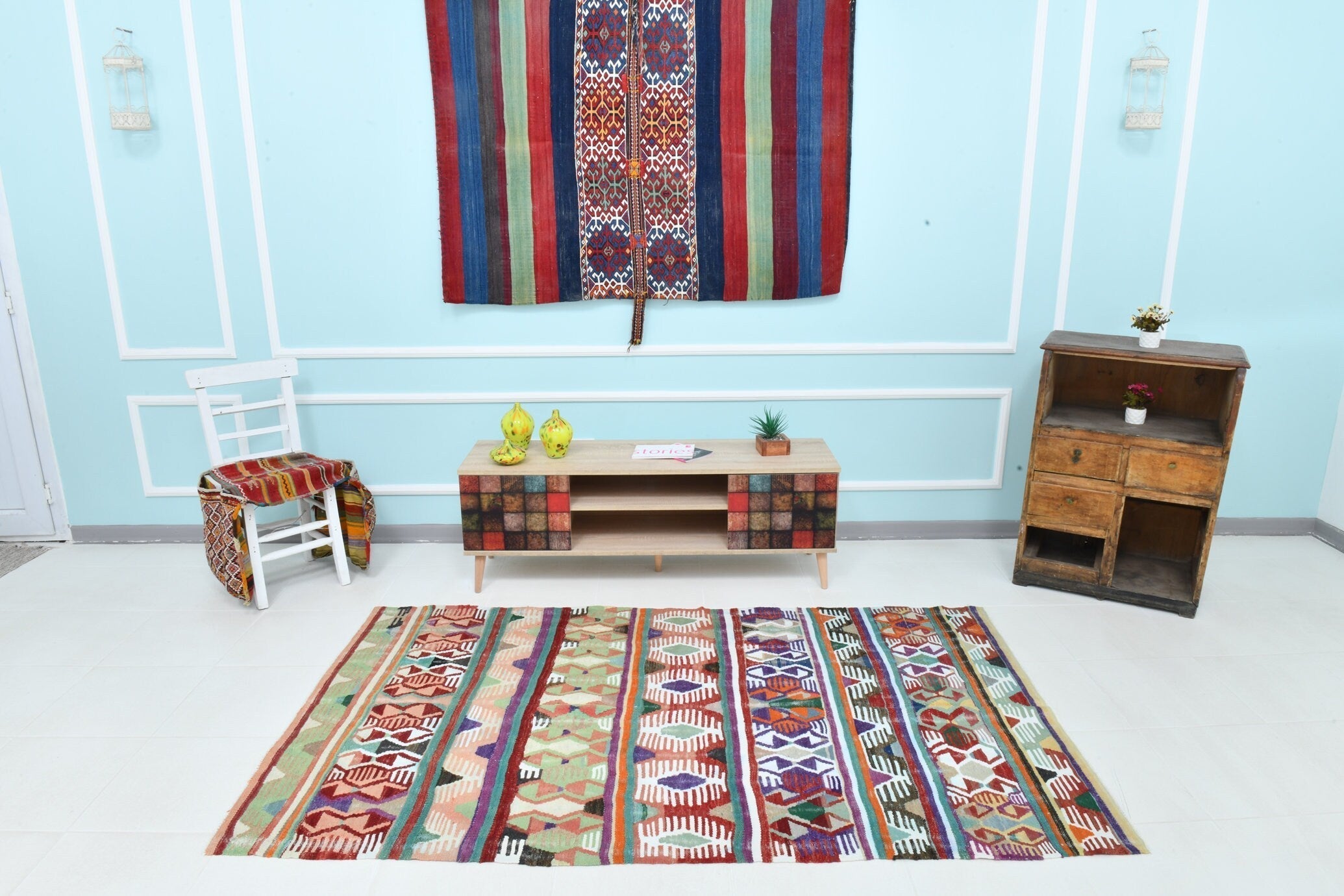 Turkish Kilim Old Rug 4’4’’ x 7’5’’