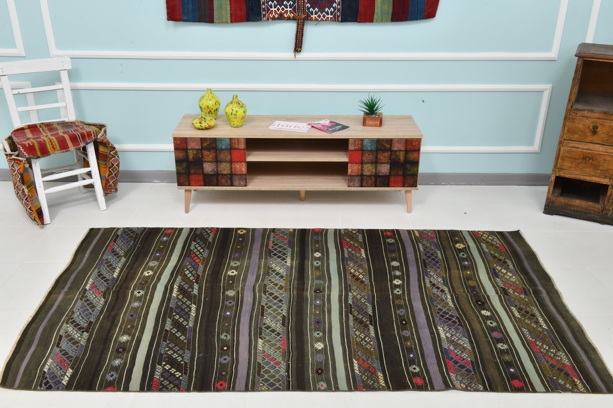 Turkish Kilim Old Rug 4’4’ x 7’9’