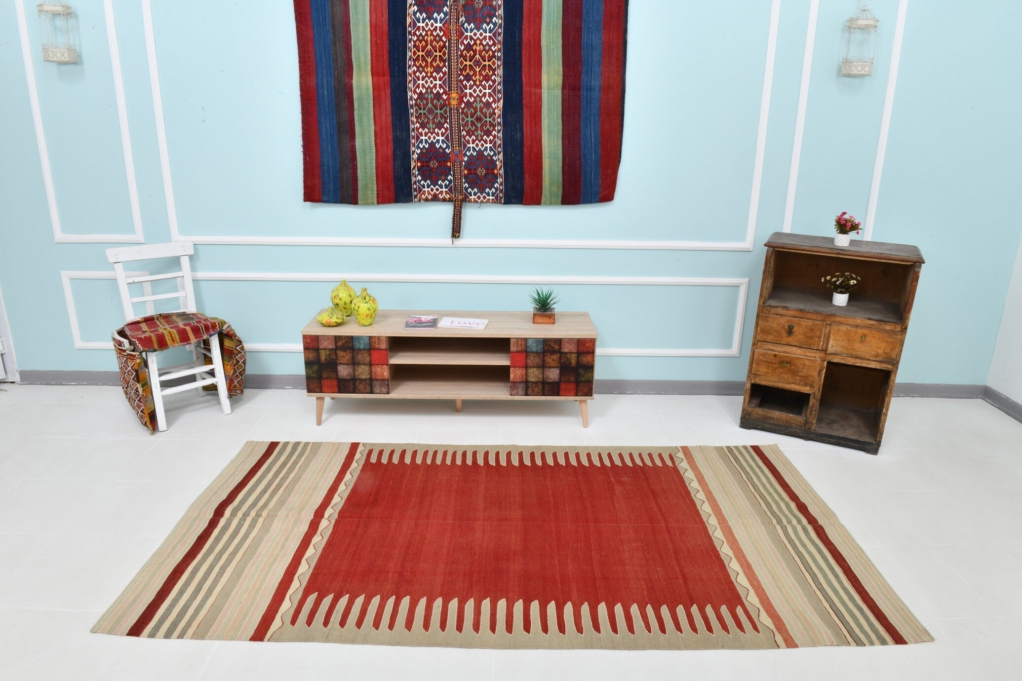 Turkish Kilim Old Rug 4’4’’ x 8’4’’