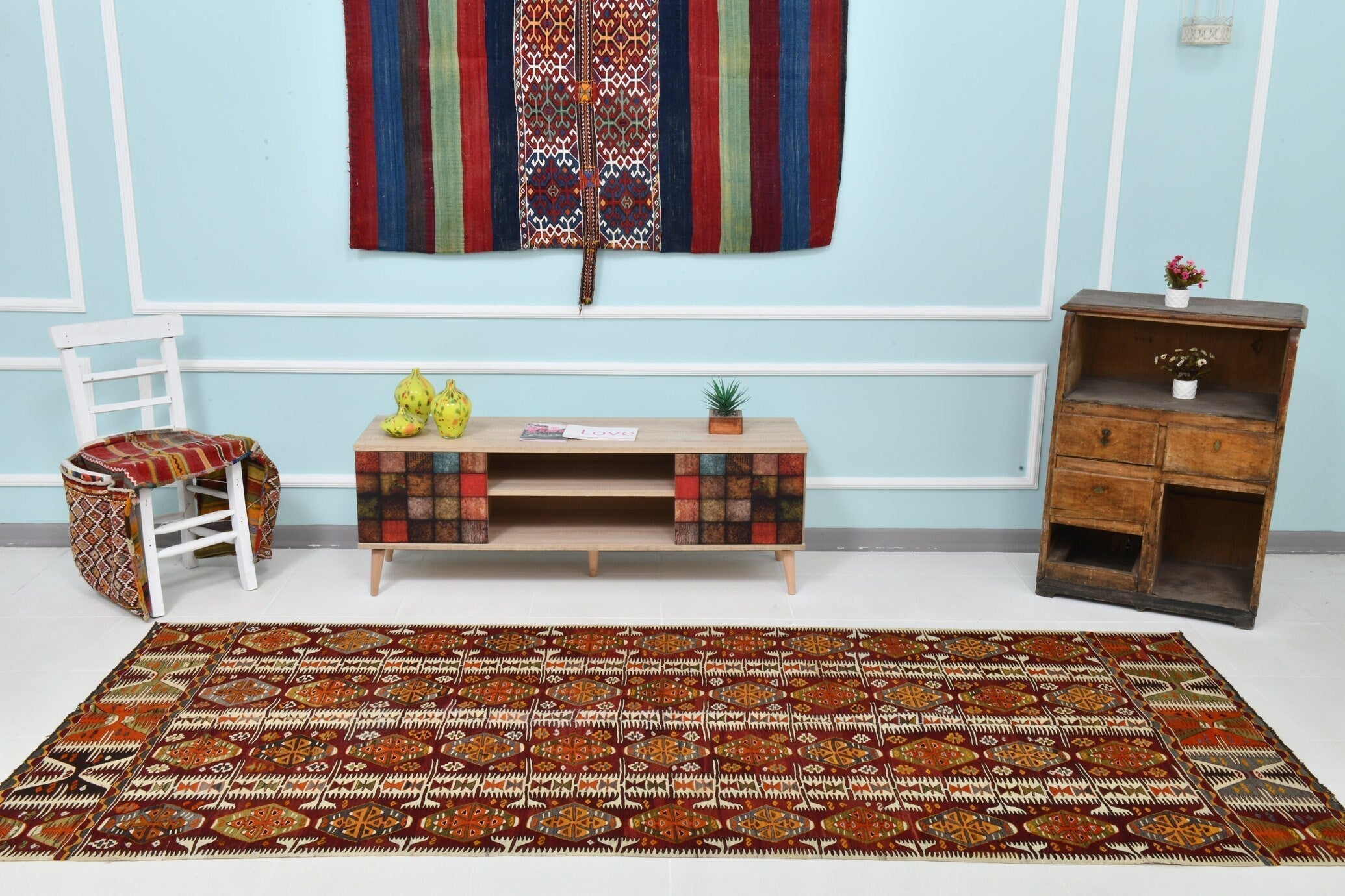 Turkish Kilim Old Rug 4’4’ x 9’11’