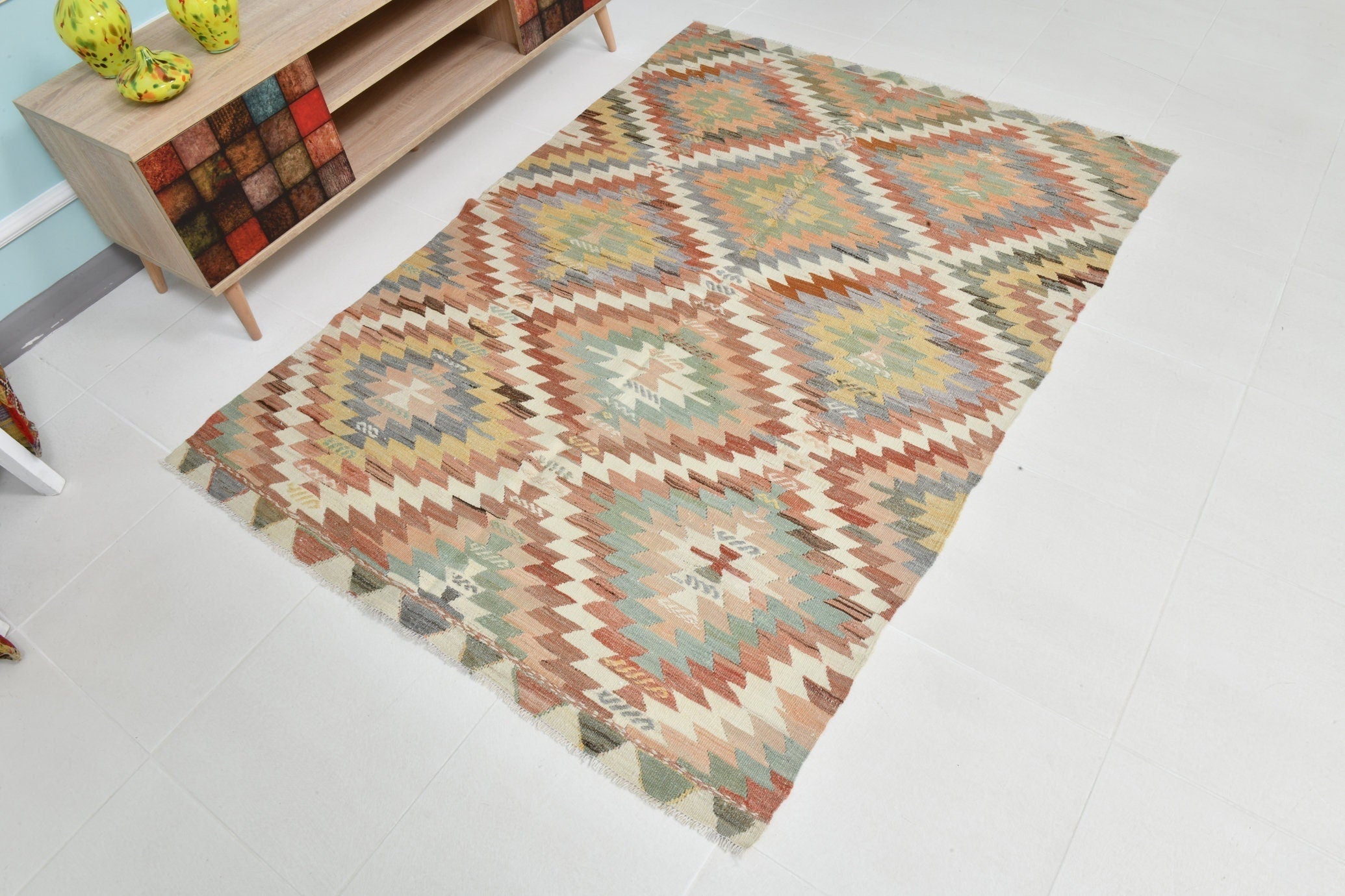 Turkish Kilim Old Rug 4’5’’ x 6’4’’