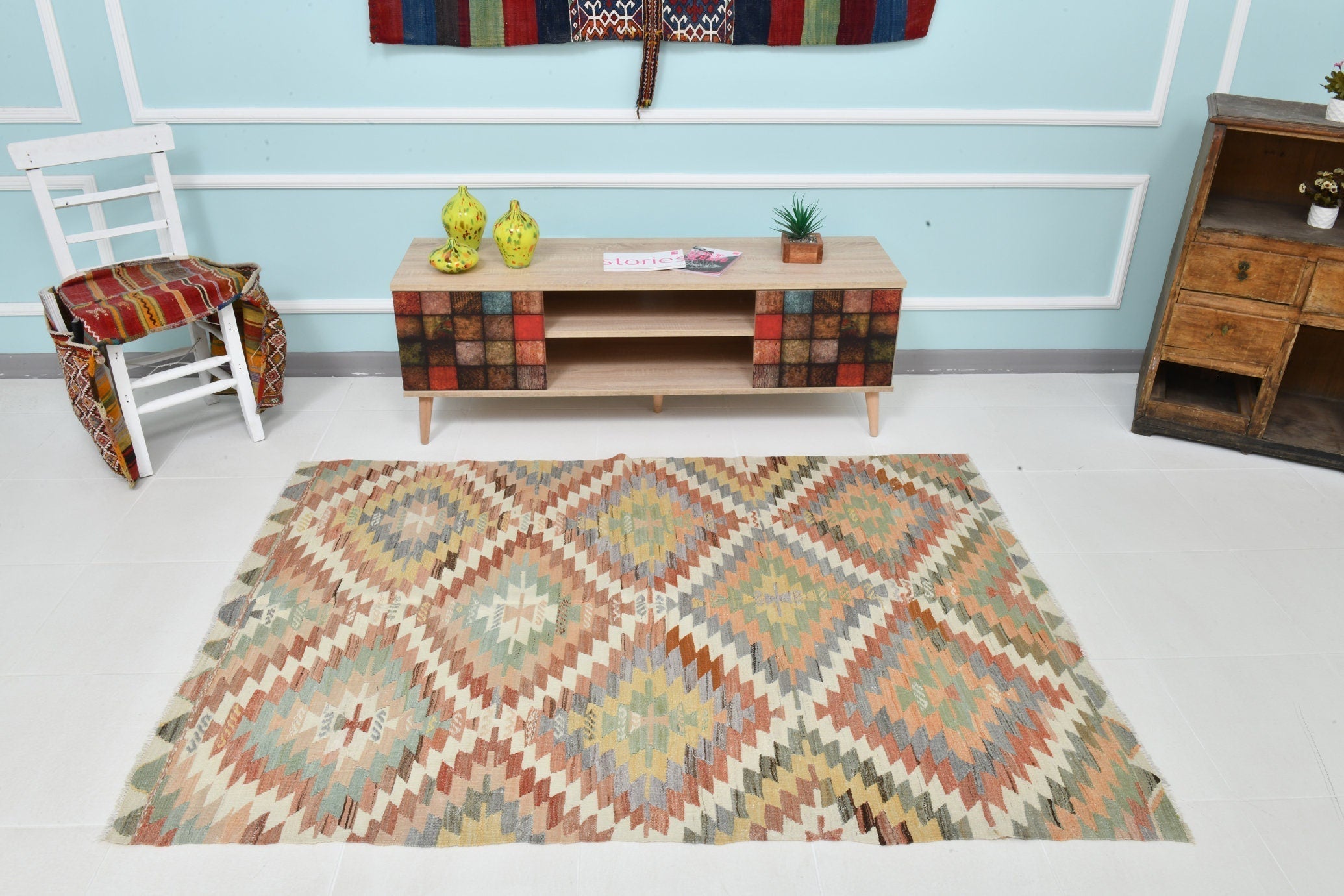 Turkish Kilim Old Rug 4’5’’ x 6’4’’