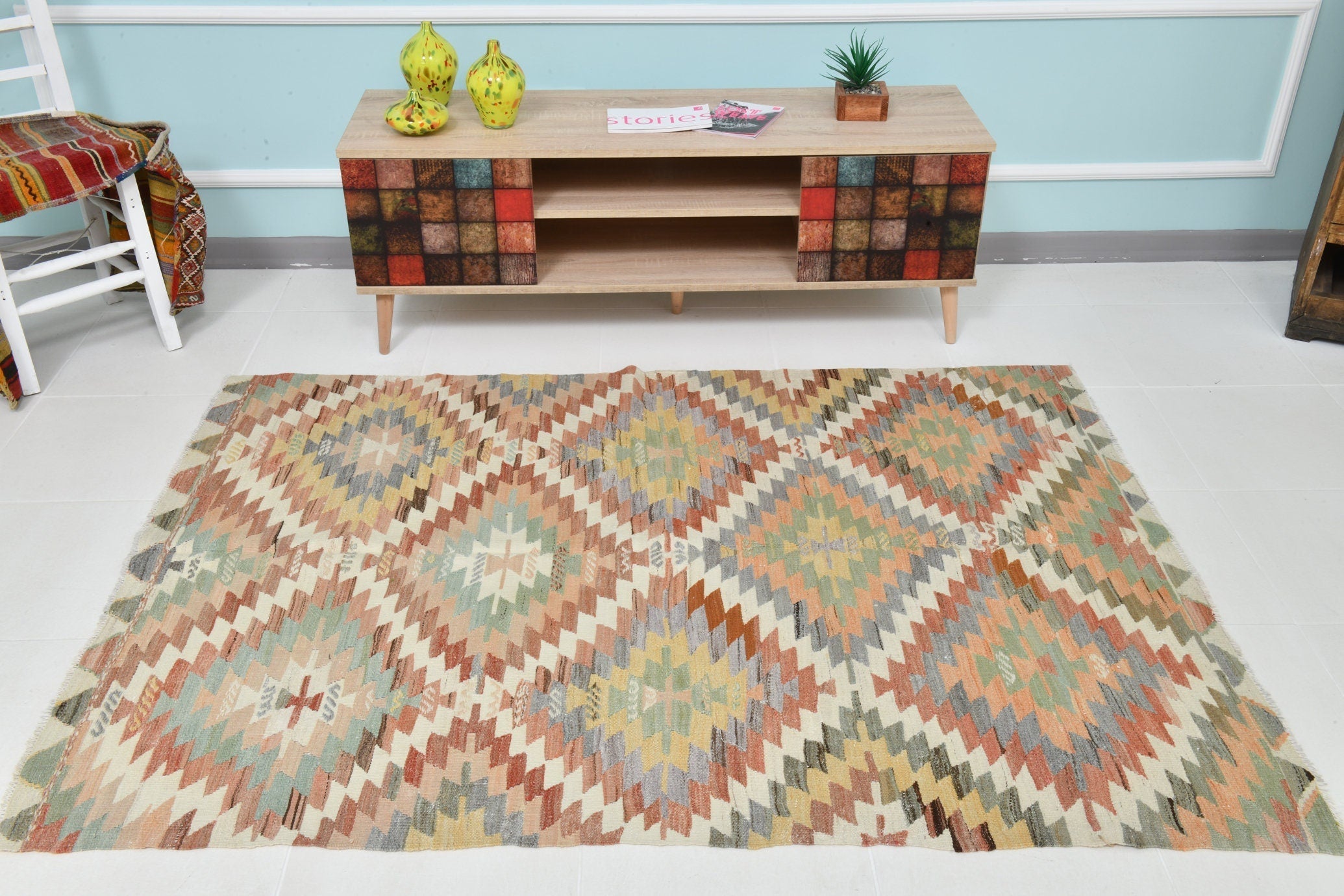 Turkish Kilim Old Rug 4’5’’ x 6’4’’