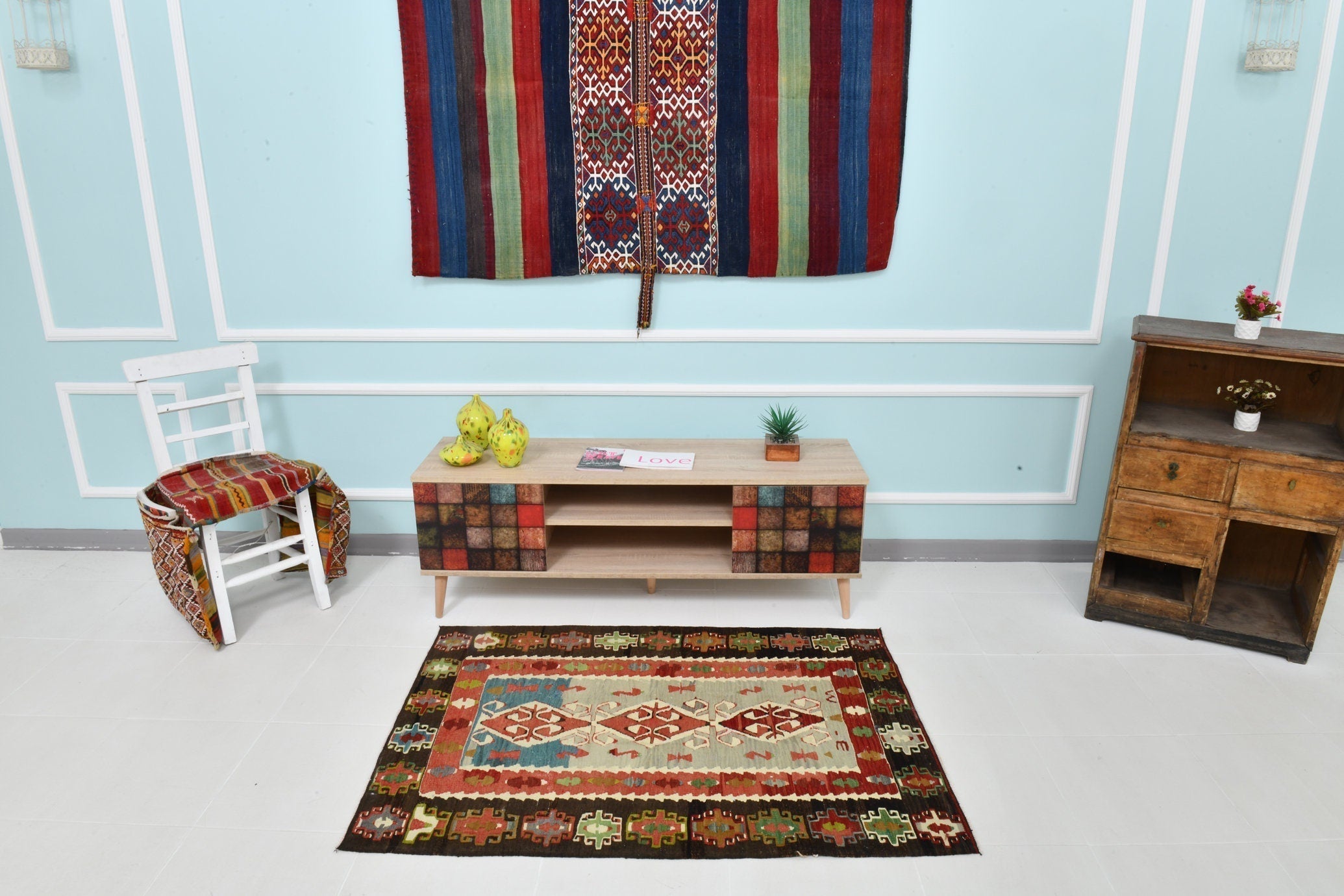 Turkish Kilim Old Rug 4’8’ x 3’3’