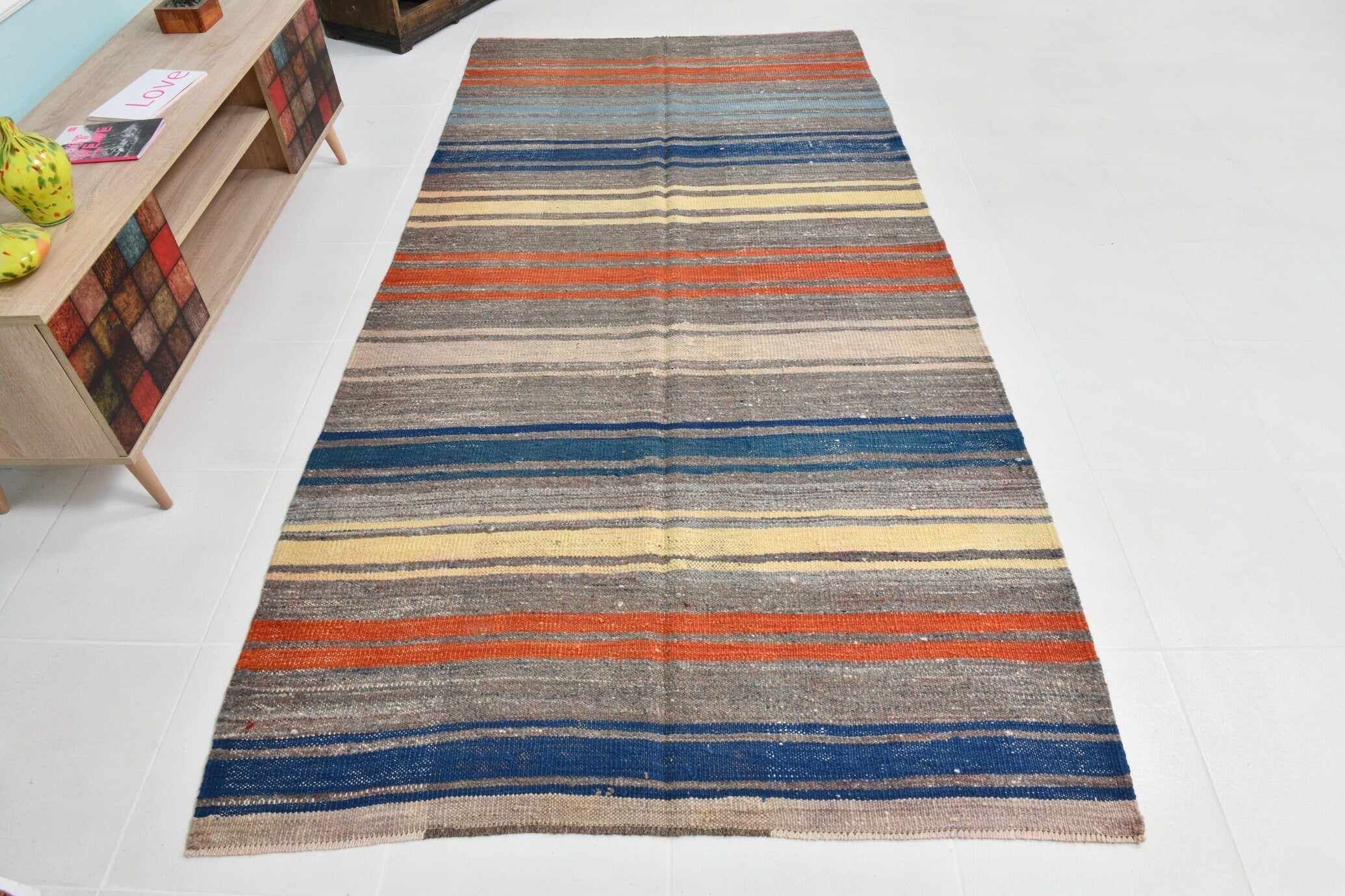 Turkish Kilim Old Rug 4’8’ x 9’4’
