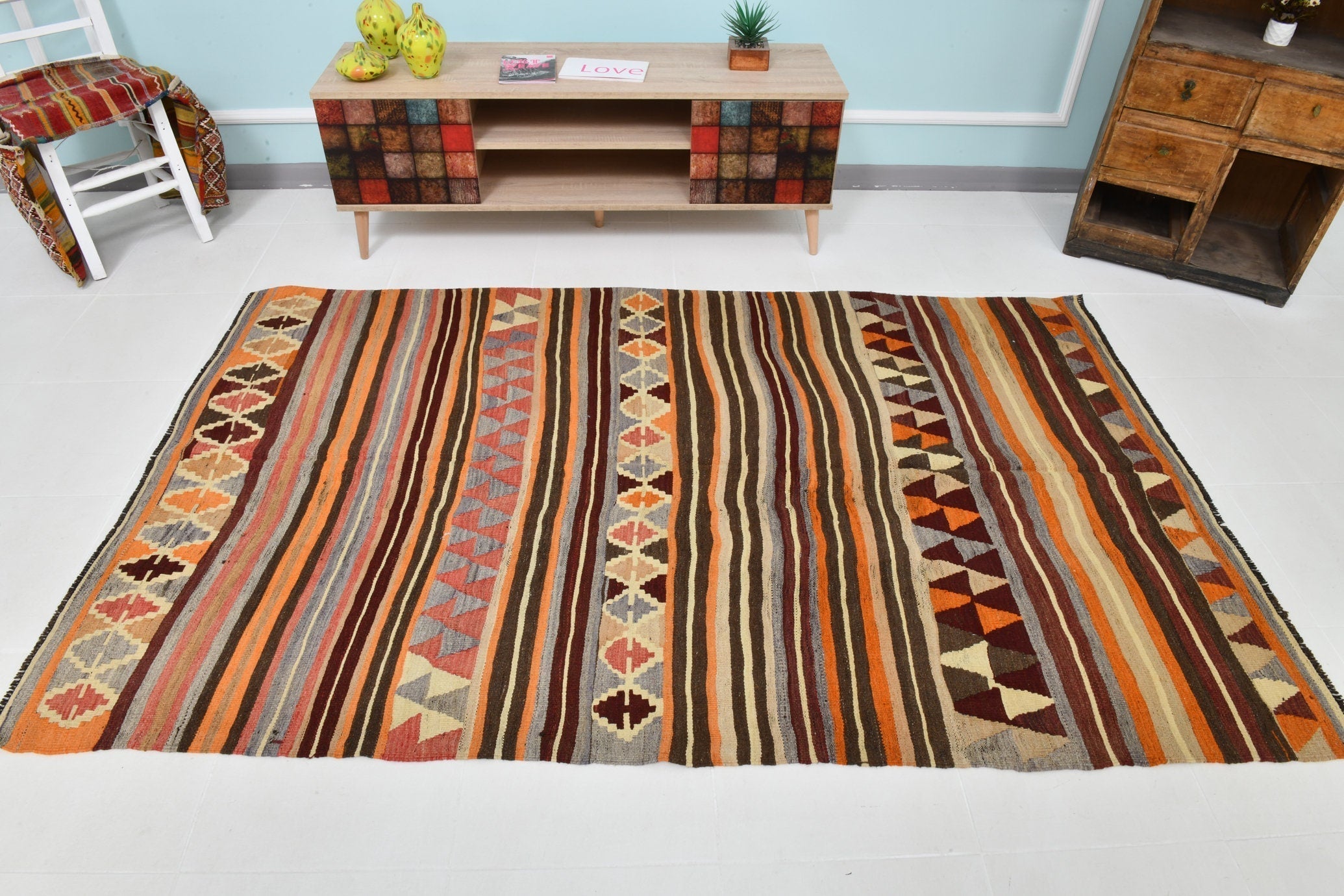Turkish Kilim Old Rug 4’9’’ x 7’8’’