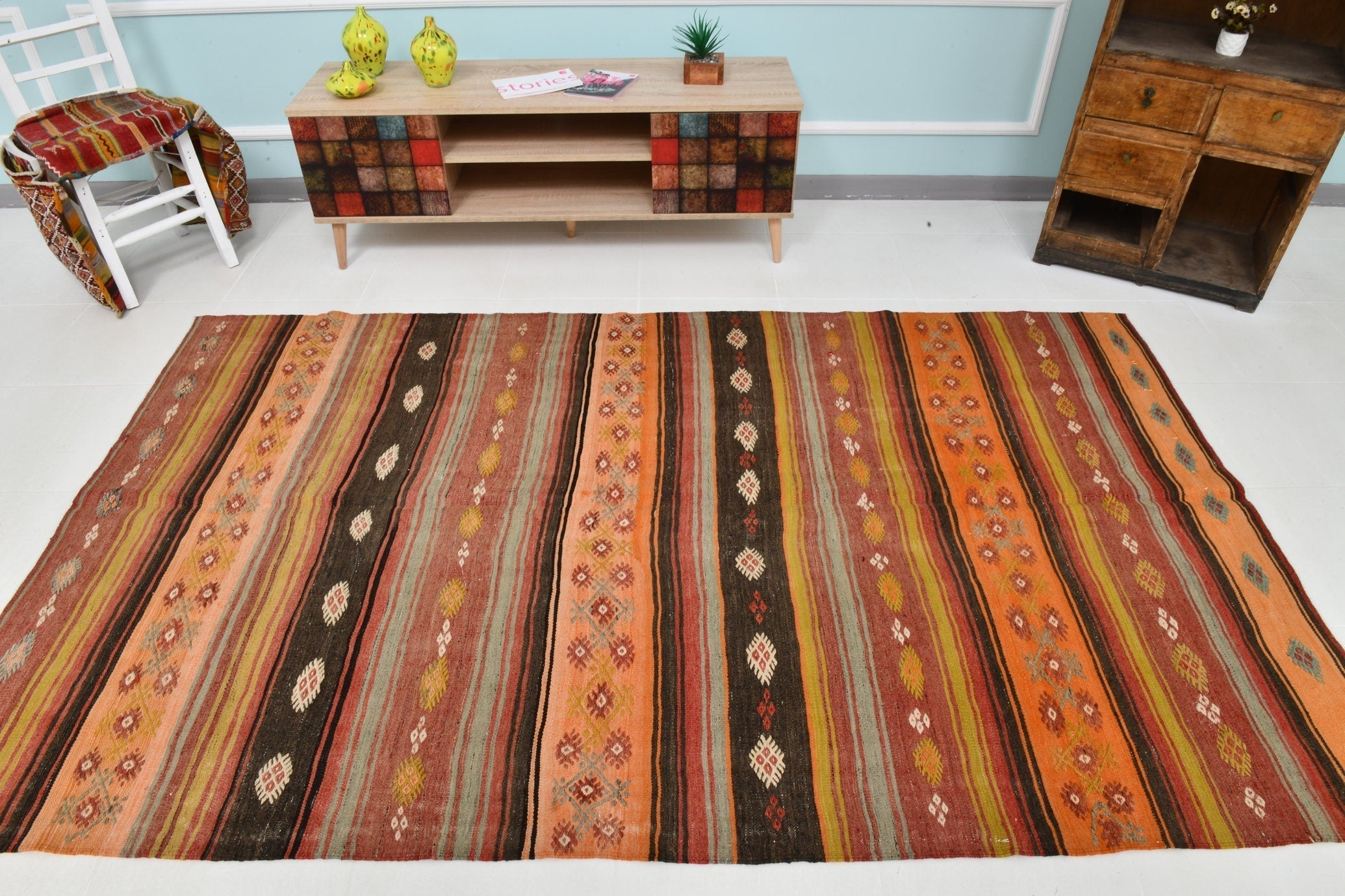 Turkish Kilim Old Rug 5’0’’ x 8’7’’