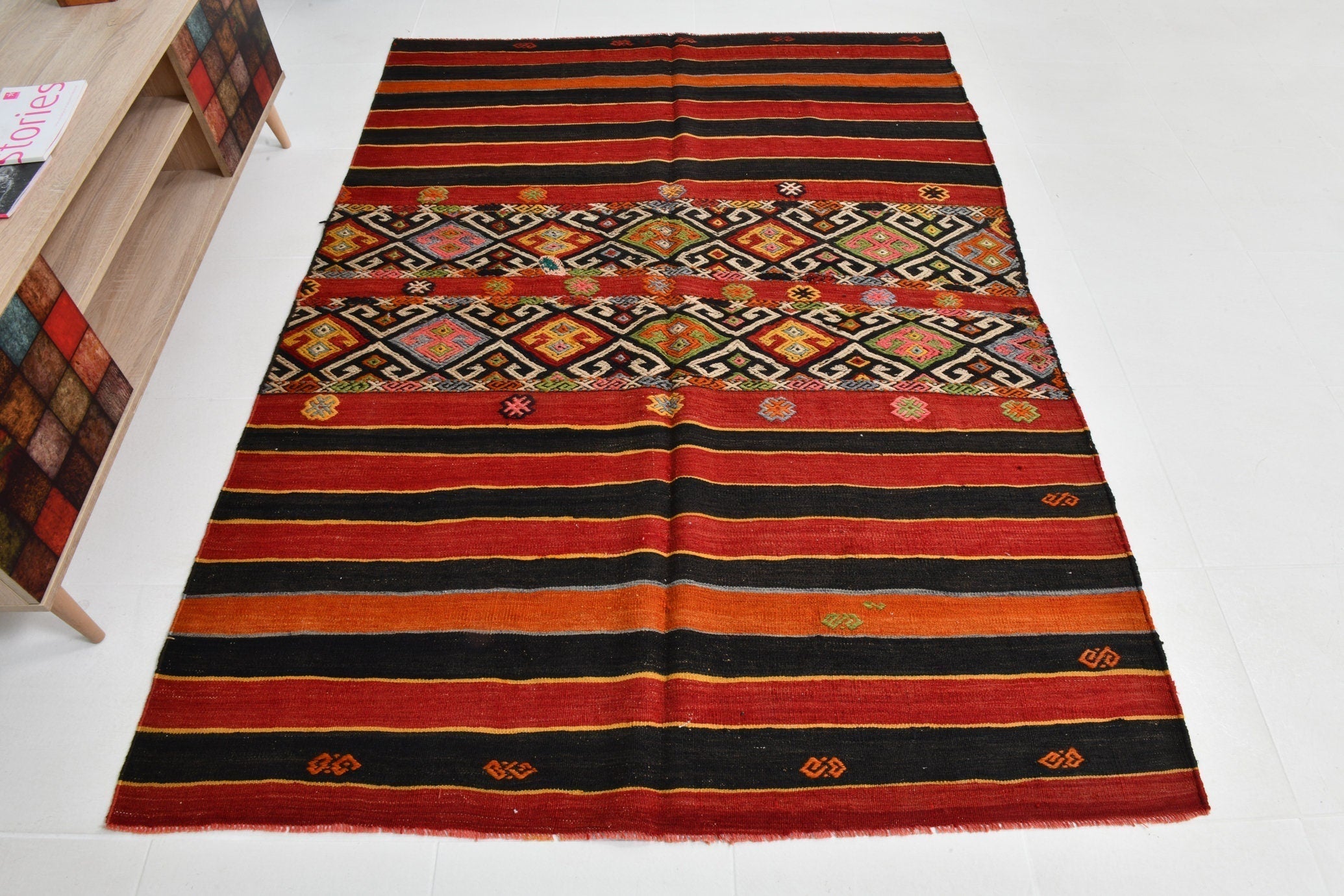 Turkish Kilim Old Rug 5’1’ x 6’12’