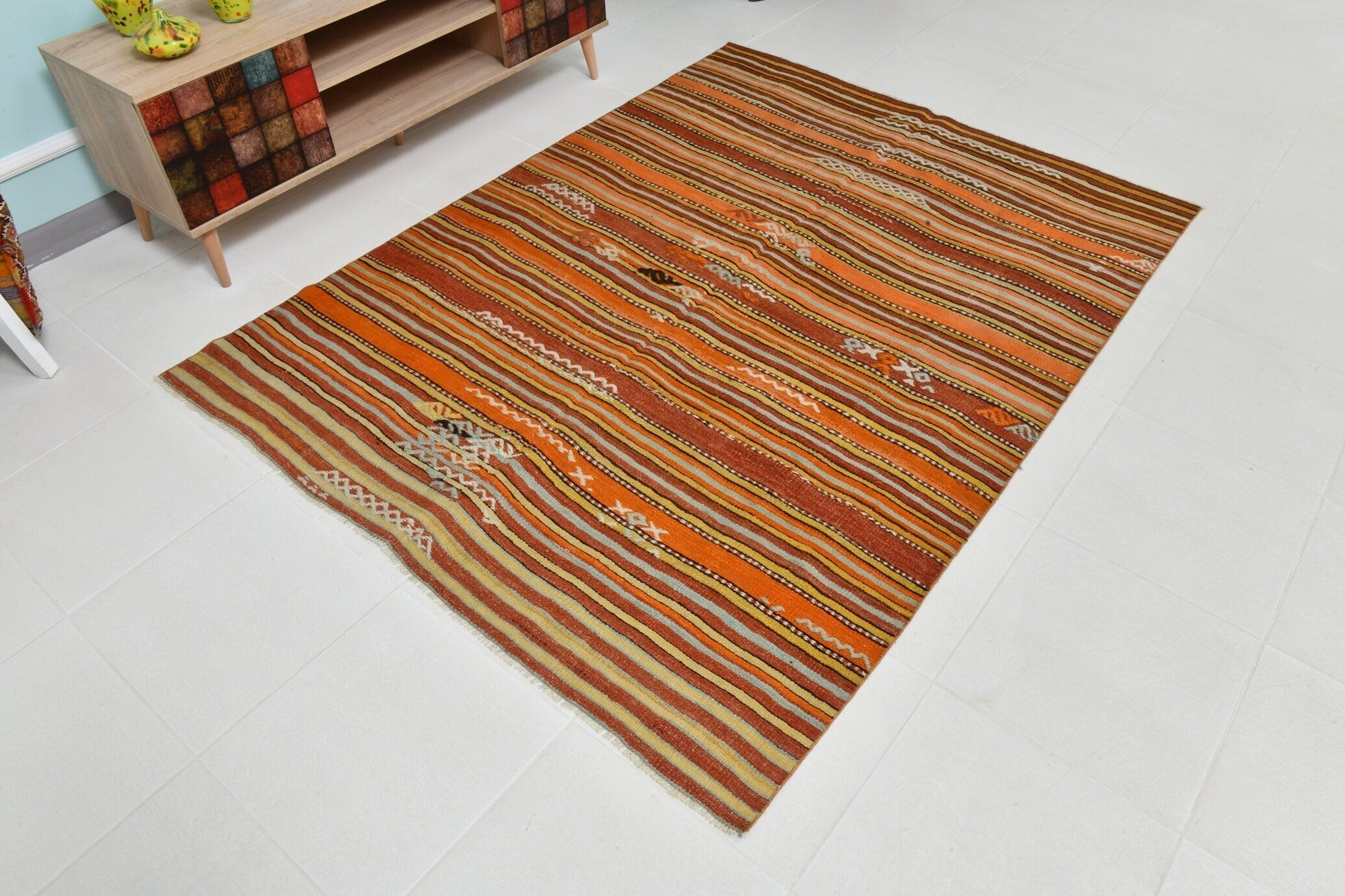 Turkish Kilim Old Rug 5’1’’ x 6’9’’