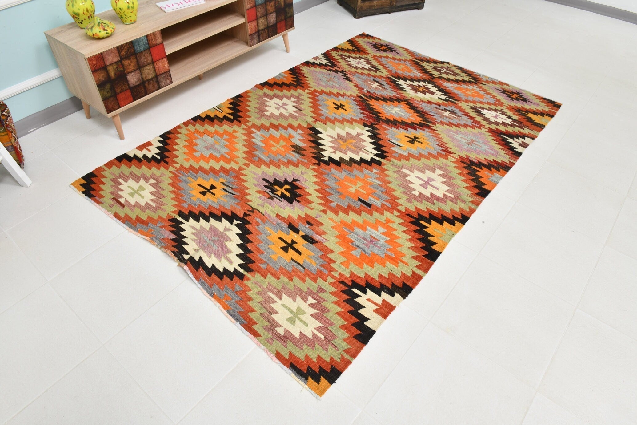 Turkish Kilim Old Rug 5’1’’ x 7’7’’
