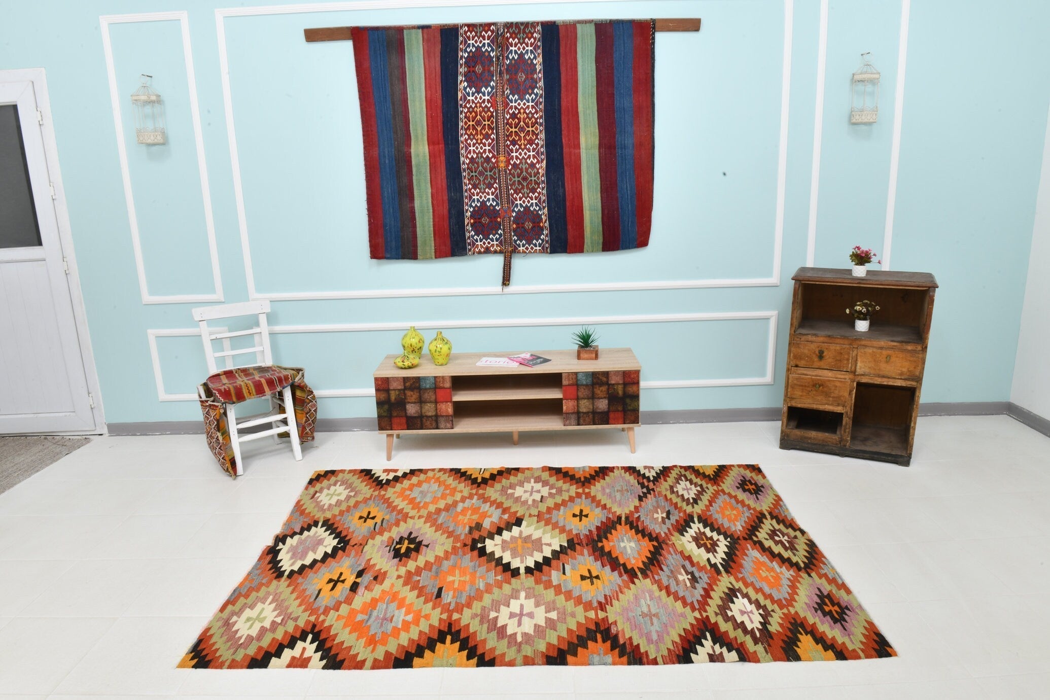 Turkish Kilim Old Rug 5’1’’ x 7’7’’