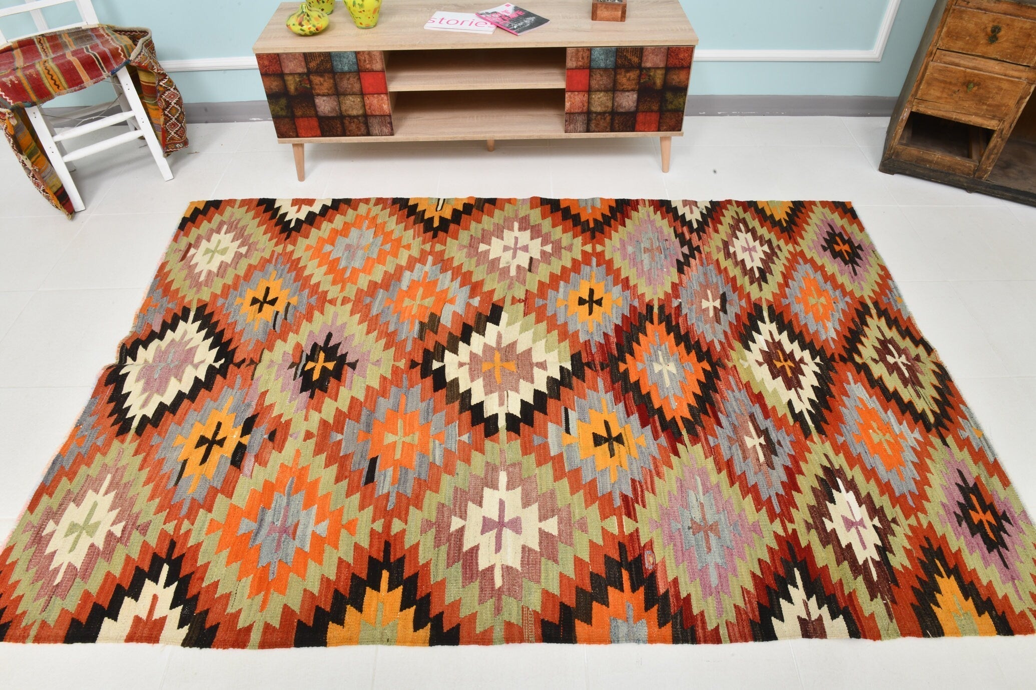 Turkish Kilim Old Rug 5’1’’ x 7’7’’