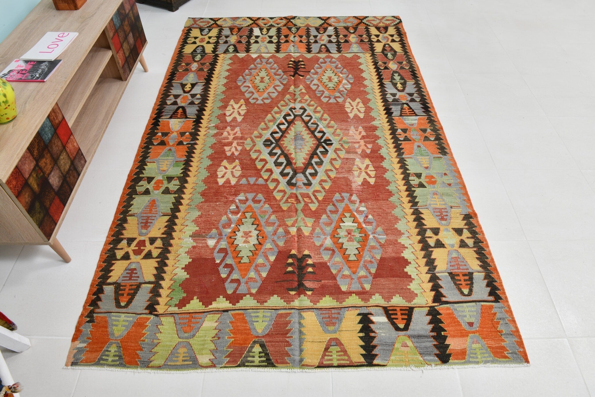 Turkish Kilim Old Rug 5’1’ x 8’1’