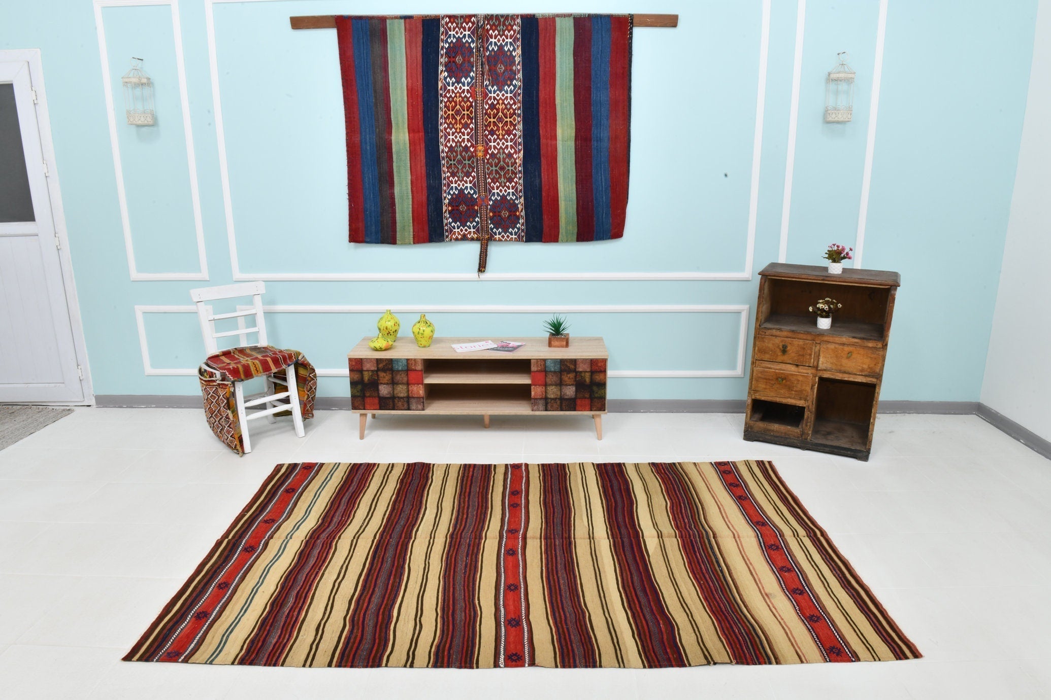 Turkish Kilim Old Rug 5’1’ x 8’4’