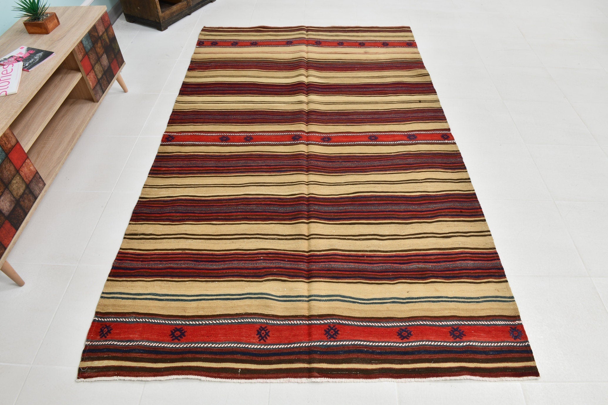 Turkish Kilim Old Rug 5’1’ x 8’4’