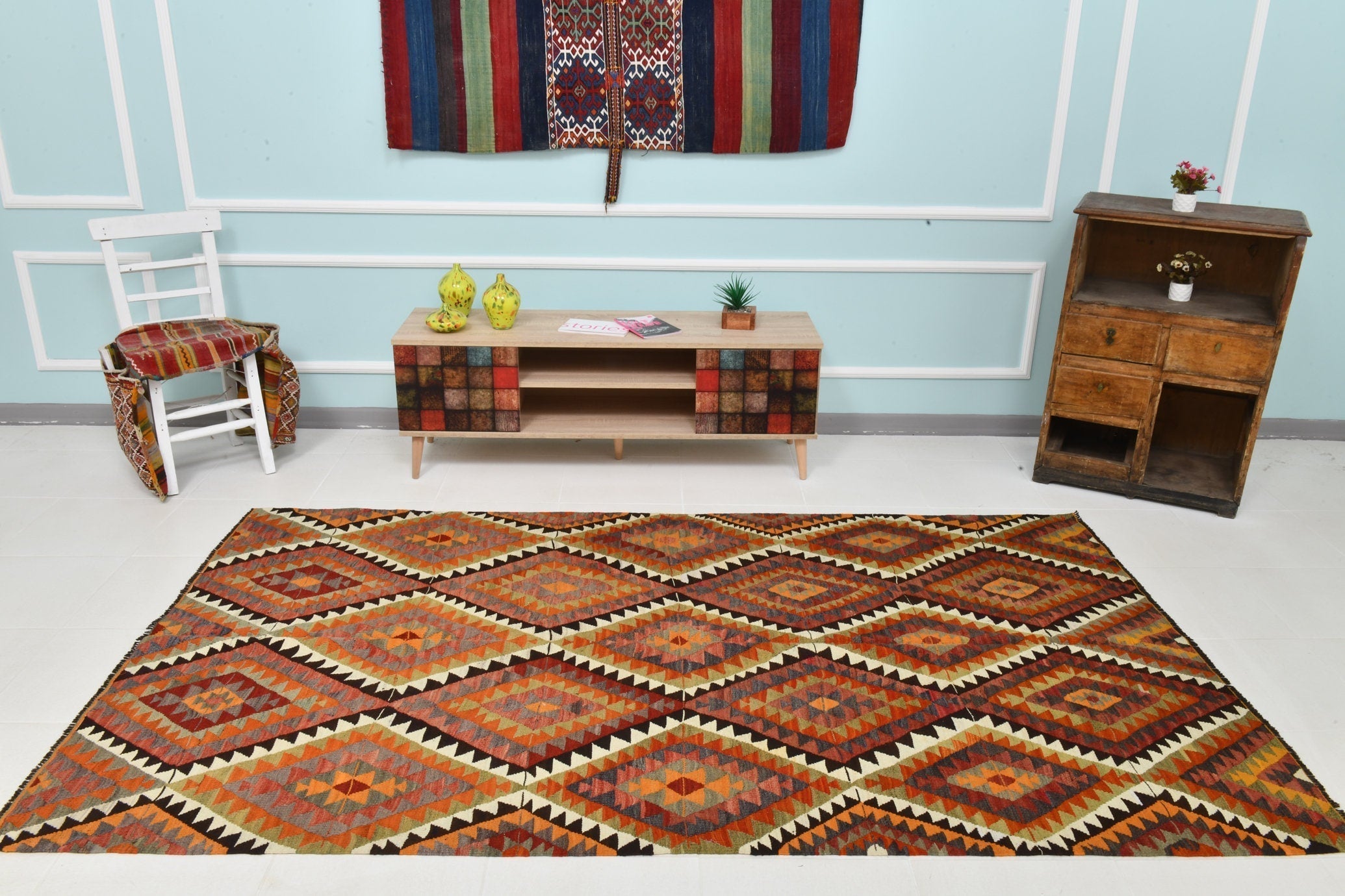 Turkish Kilim Old Rug 5’1’ x 8’8’