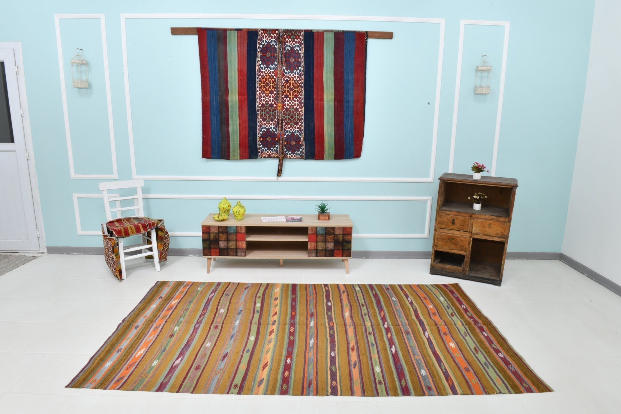 Turkish Kilim Old Rug 5’1’’ x 9’1’’