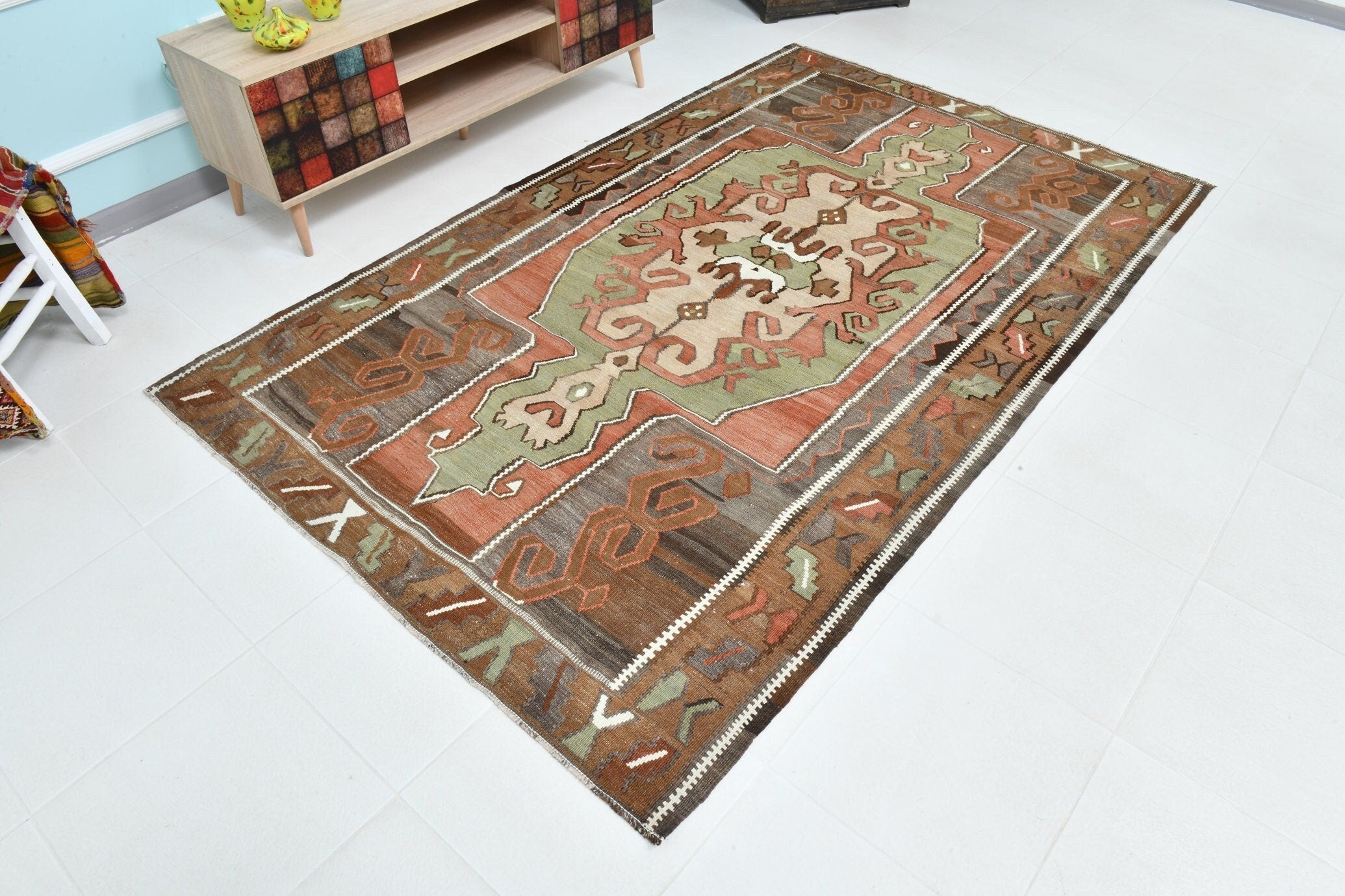 Turkish Kilim Old Rug 5’2’’ x 8’4’’
