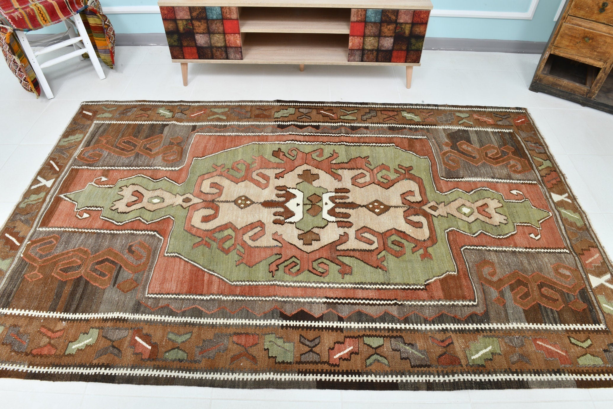 Turkish Kilim Old Rug 5’2’’ x 8’4’’