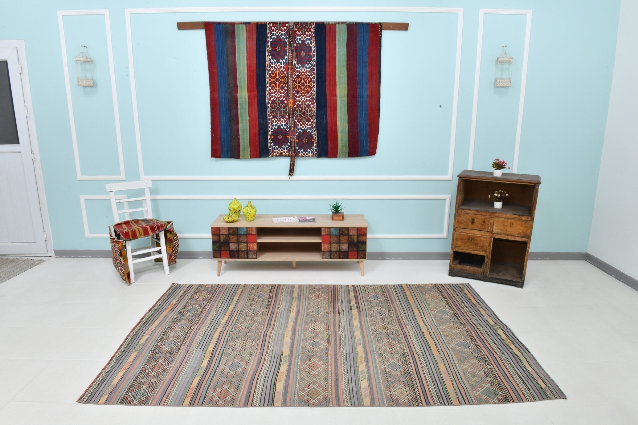 Turkish Kilim Old Rug 5’3’’ x 8’8’’