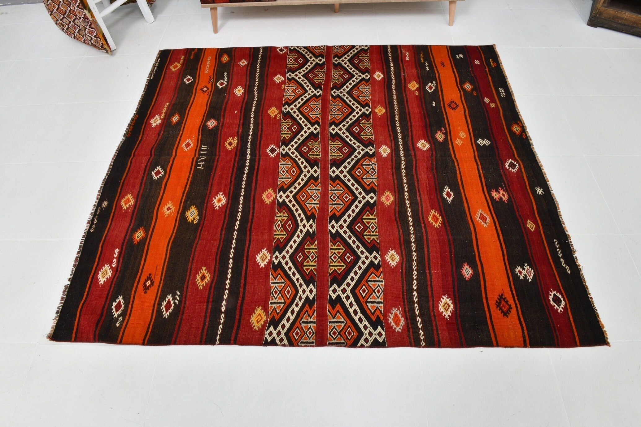 Turkish Kilim Old Rug 5’4’ x 5’10’