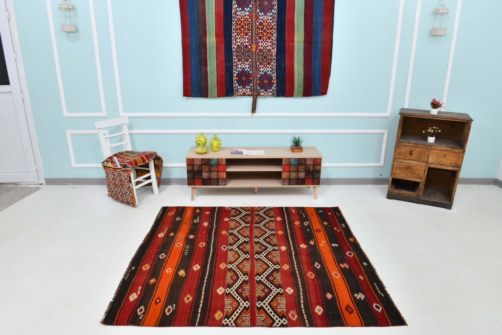 Turkish Kilim Old Rug 5’4’ x 5’10’