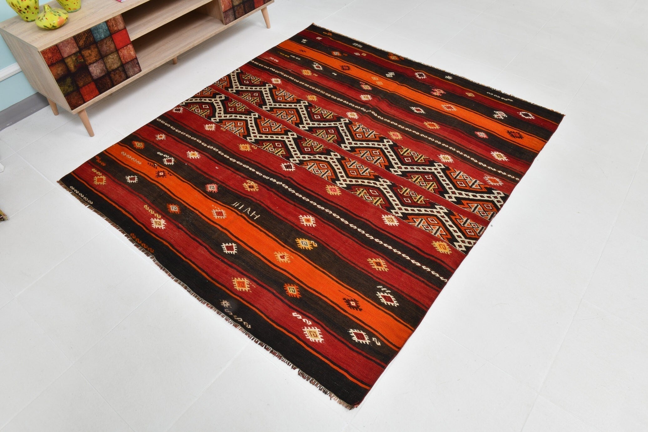 Turkish Kilim Old Rug 5’4’ x 5’10’