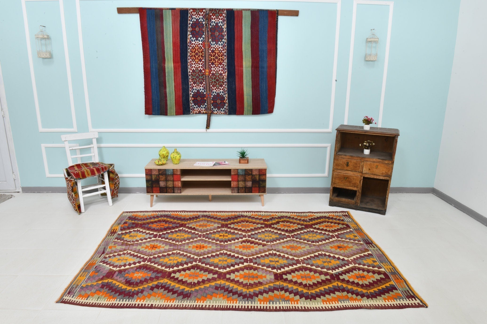 Turkish Kilim Old Rug 5’6’ x 8’6’