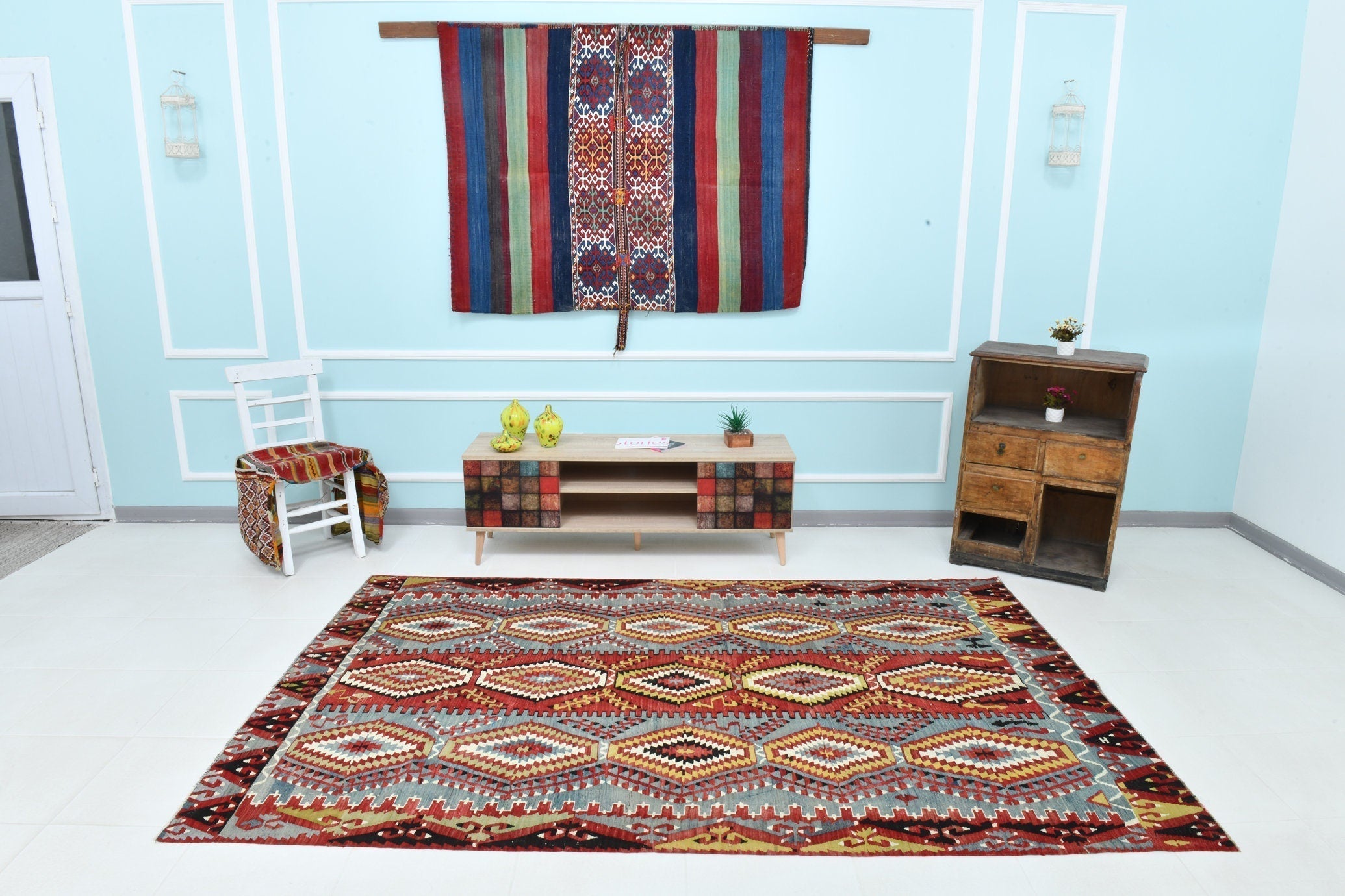 Turkish Kilim Old Rug 5’7’ x 8’10’