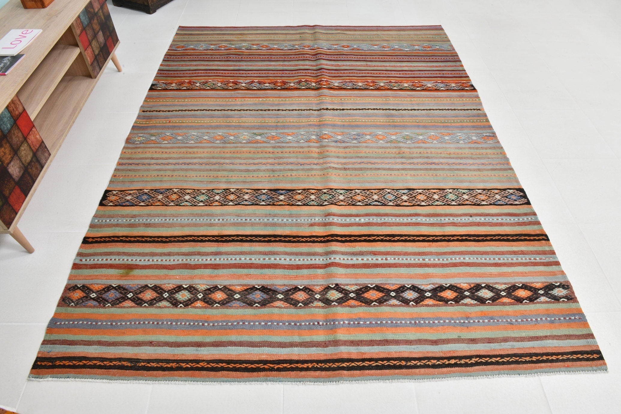 Turkish Kilim Old Rug 7’12’ x 6’1’