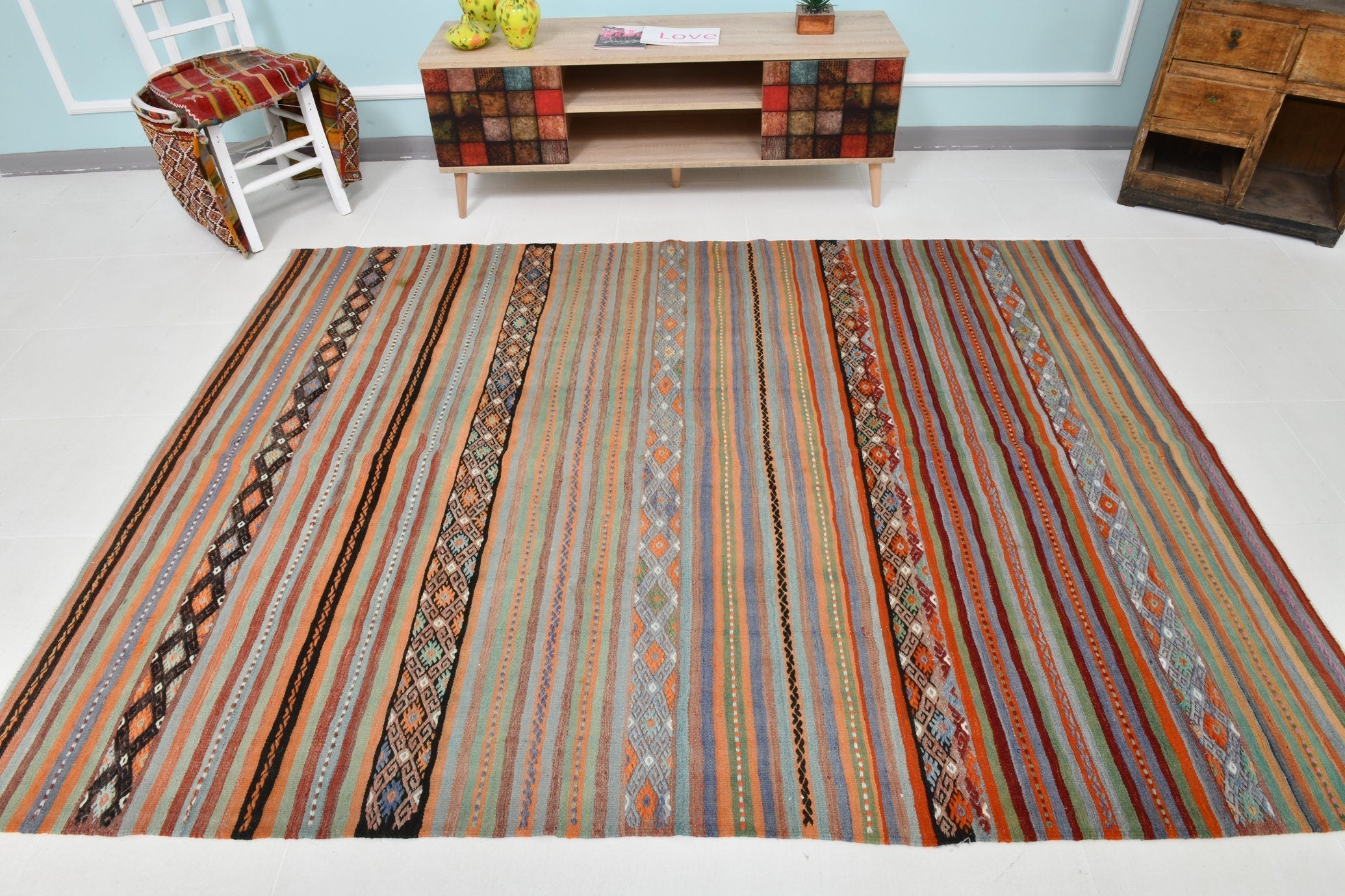 Turkish Kilim Old Rug 7’12’ x 6’1’