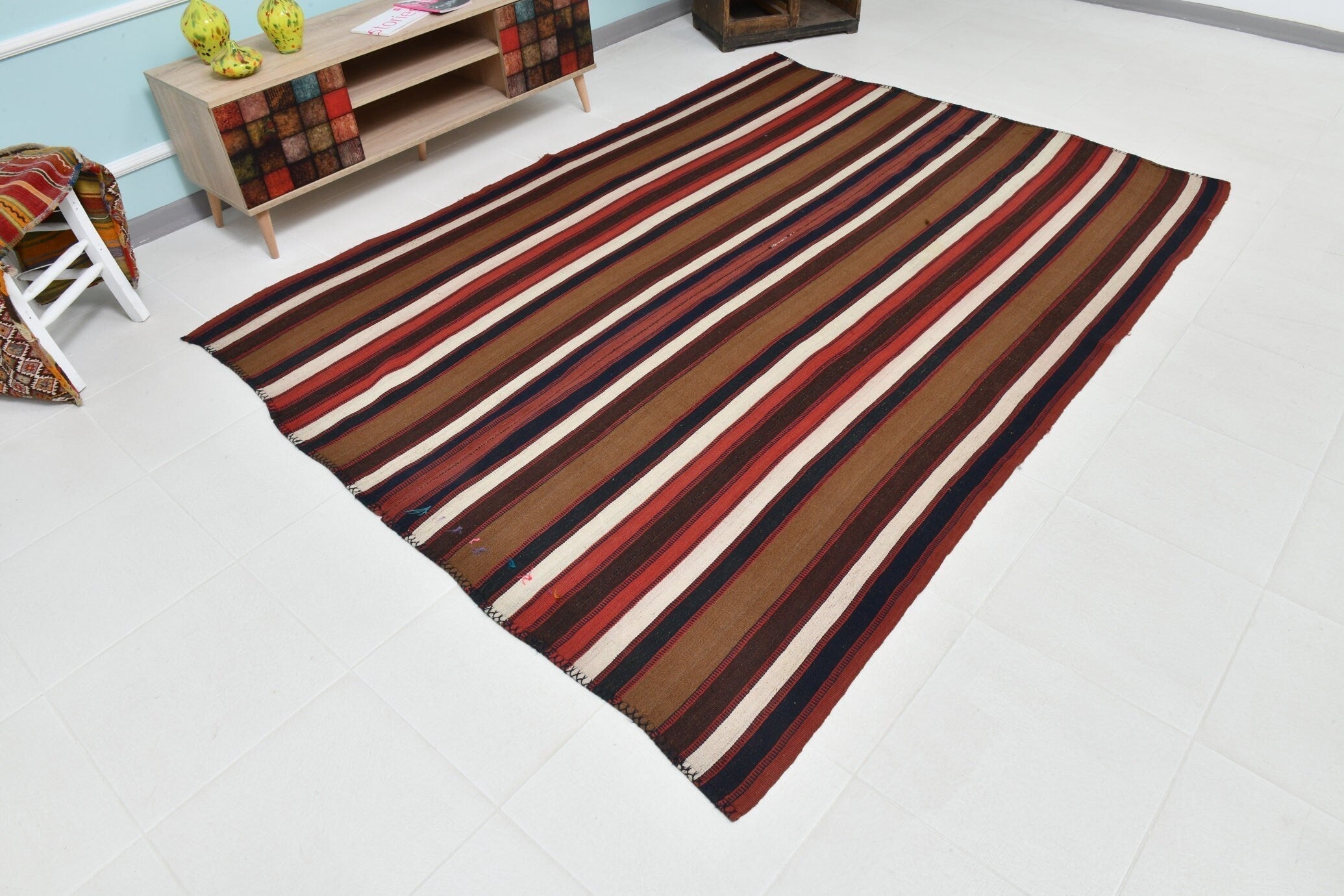 Turkish Kilim Old Rug 8’7’ x 6’4’