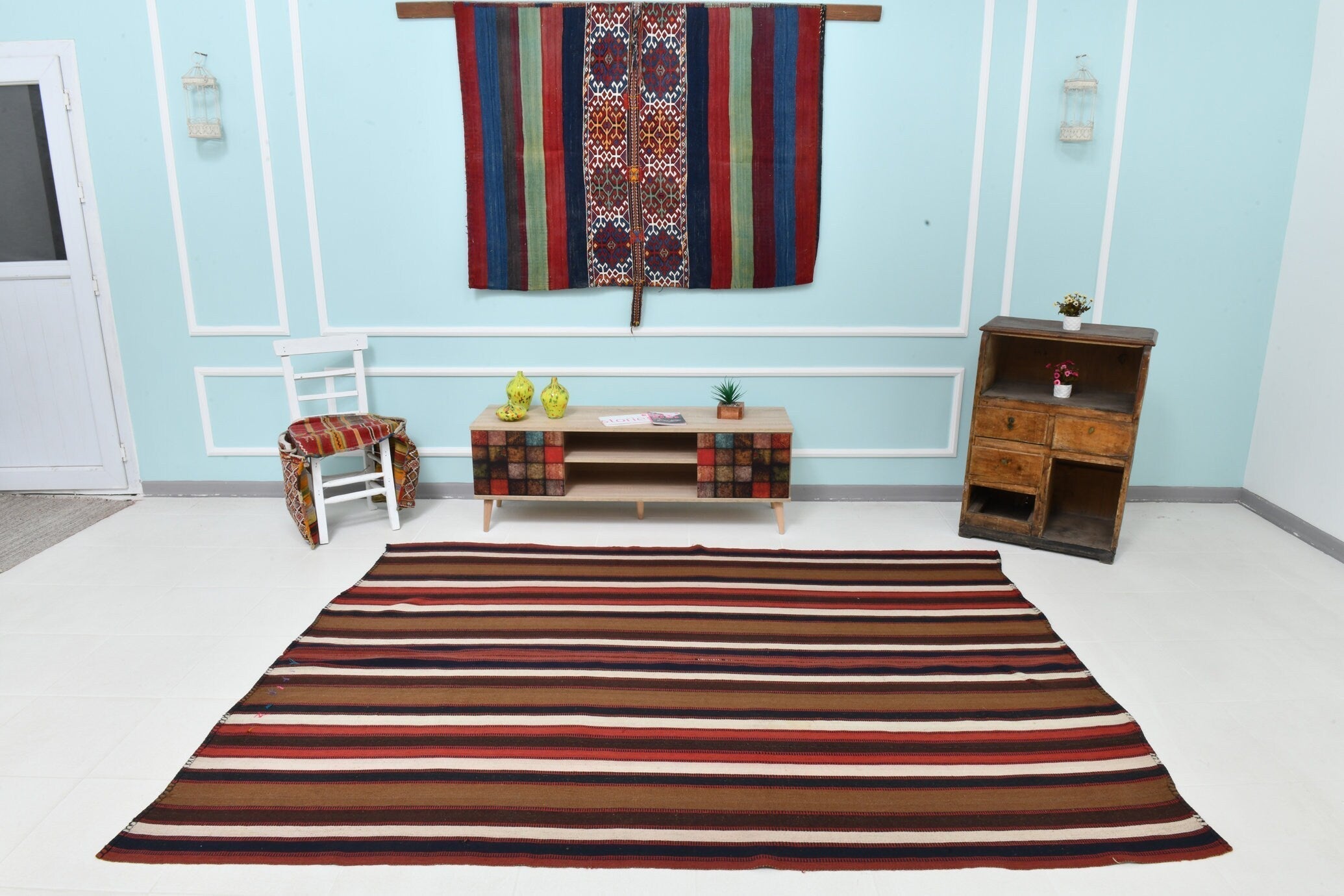 Turkish Kilim Old Rug 8’7’ x 6’4’