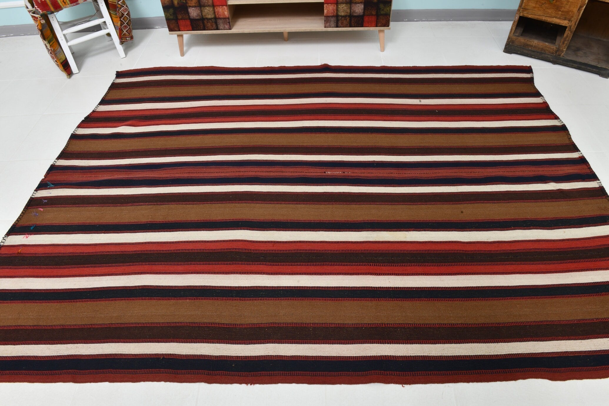 Turkish Kilim Old Rug 8’7’ x 6’4’