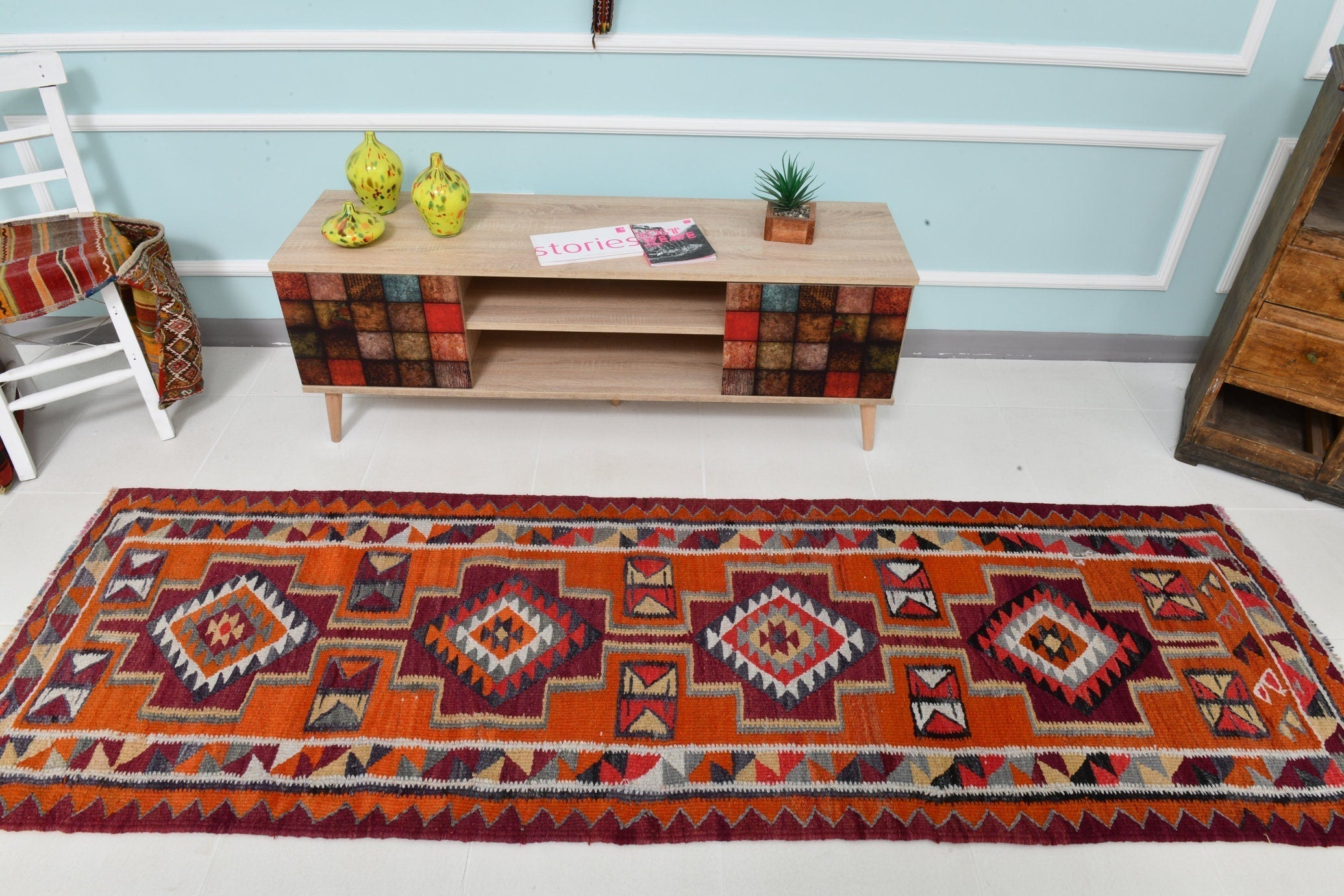 Turkish Kilim Old Rug 8’8’ x 2’9’