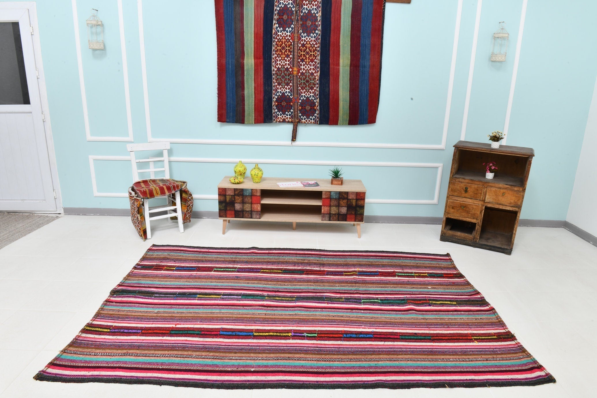 Turkish Kilim Old Rug 8’9’ x 5’9’