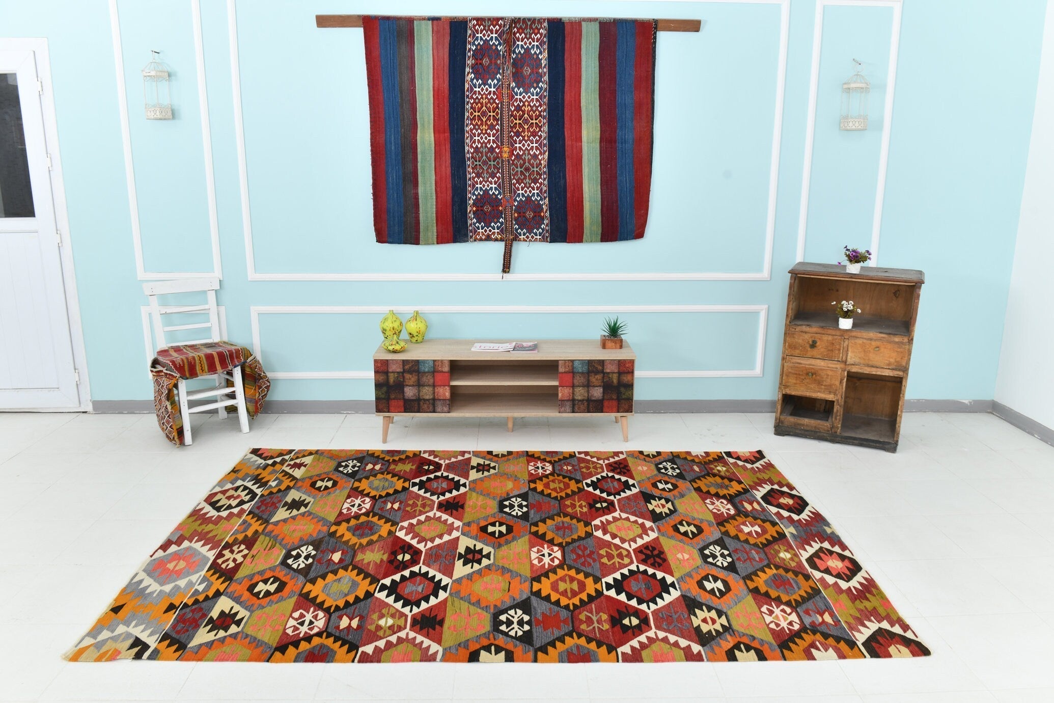 Turkish Kilim Old Rug 9’0’’ x 6’0’’