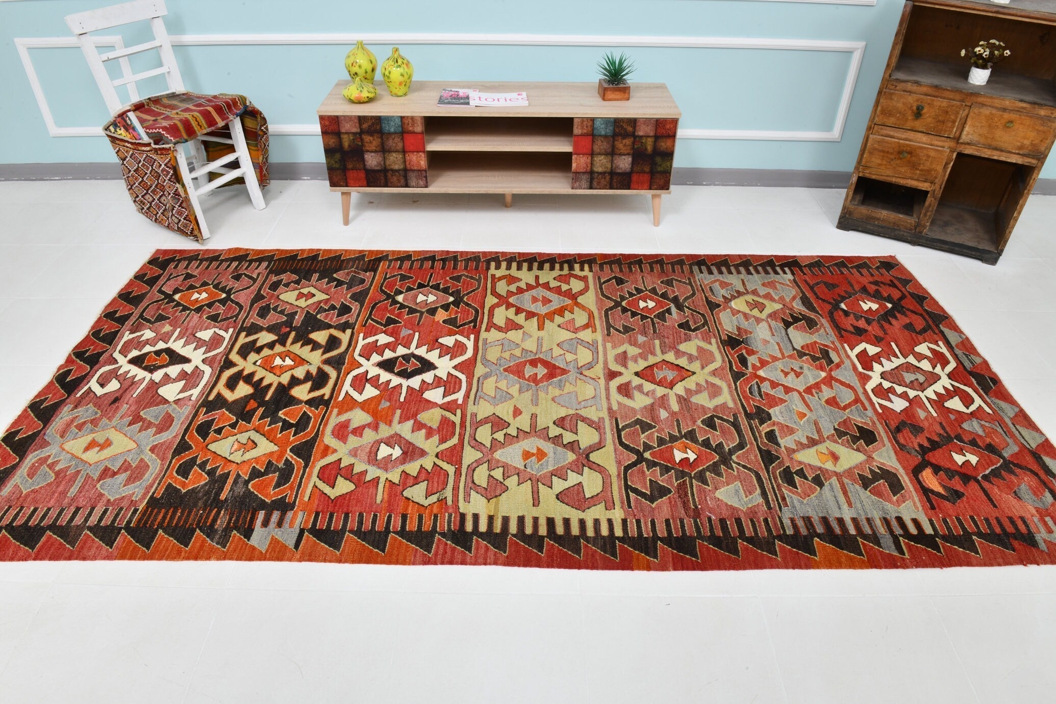Turkish Kilim Old Rug 9’11’ x 4’12’