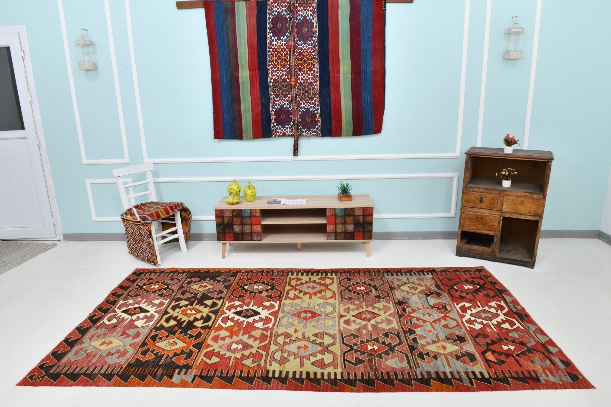 Turkish Kilim Old Rug 9’11’ x 4’12’