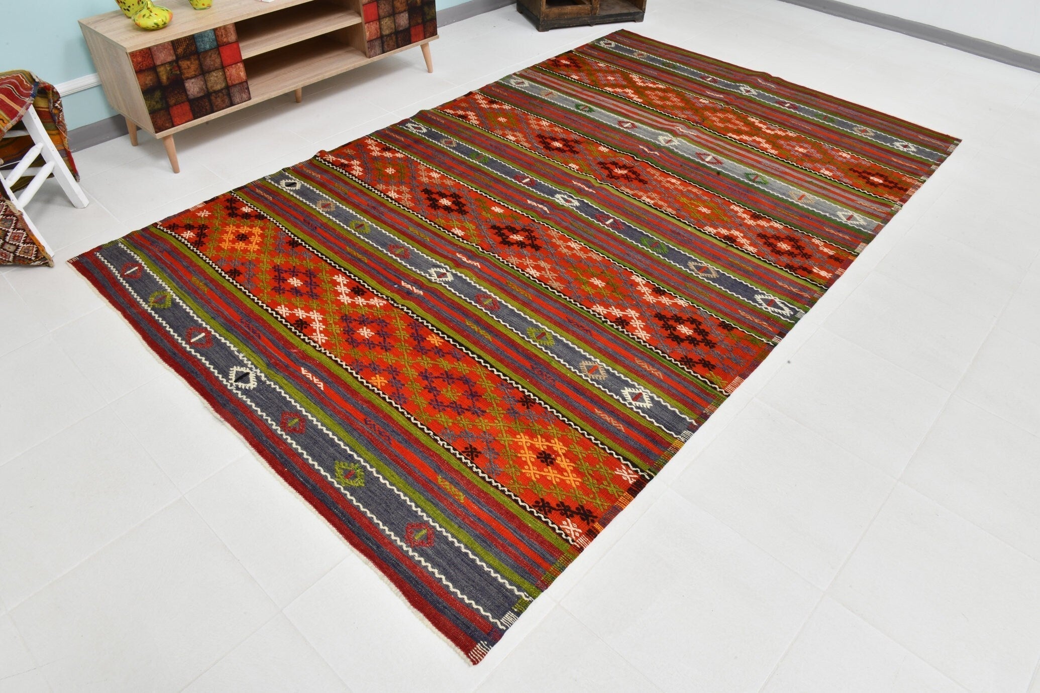 Turkish Kilim Old Rug 9’11’ x 5’11’