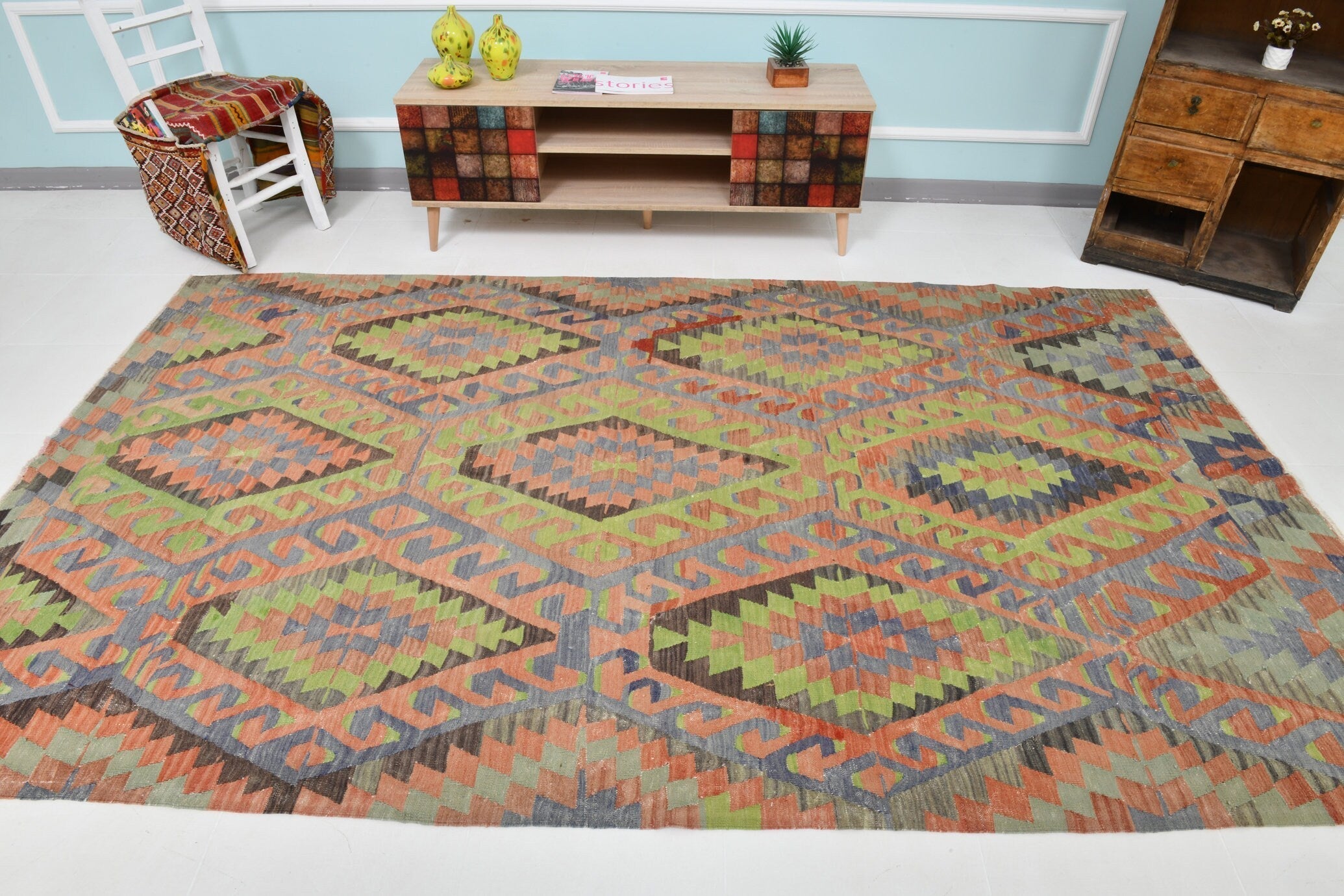 Turkish Kilim Old Rug 9’11’ x 5’11’