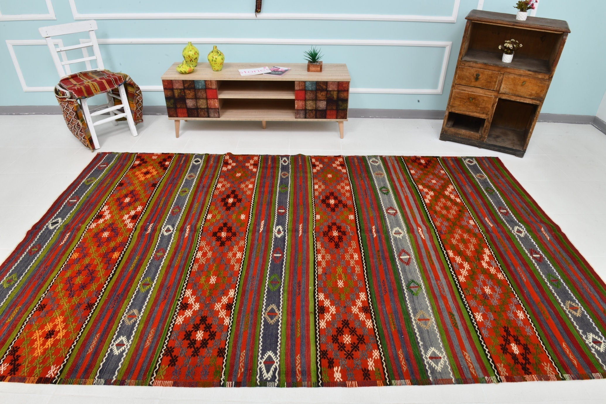 Turkish Kilim Old Rug 9’11’ x 5’11’