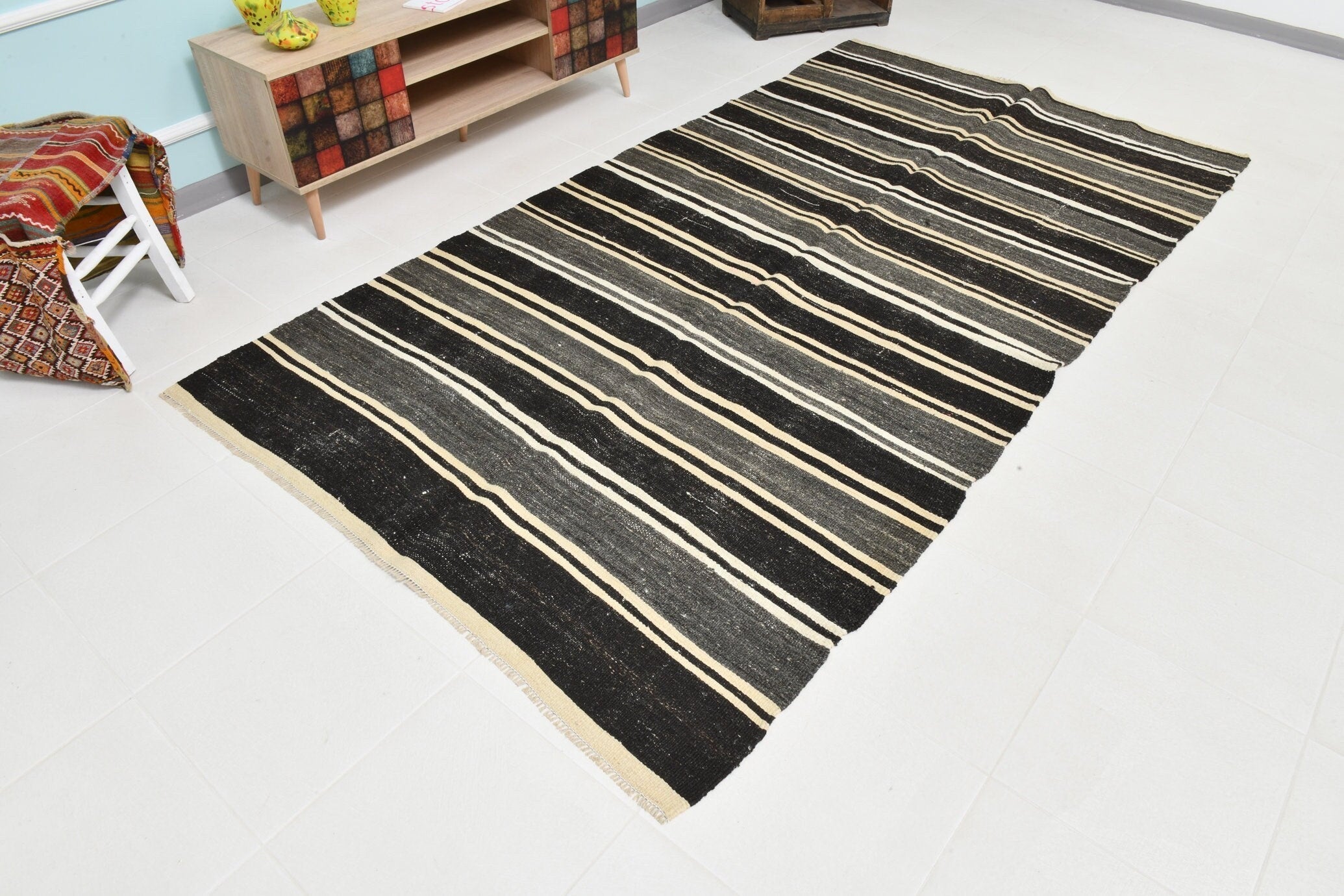 Turkish Kilim Old Rug 9’12’ x 5’3’