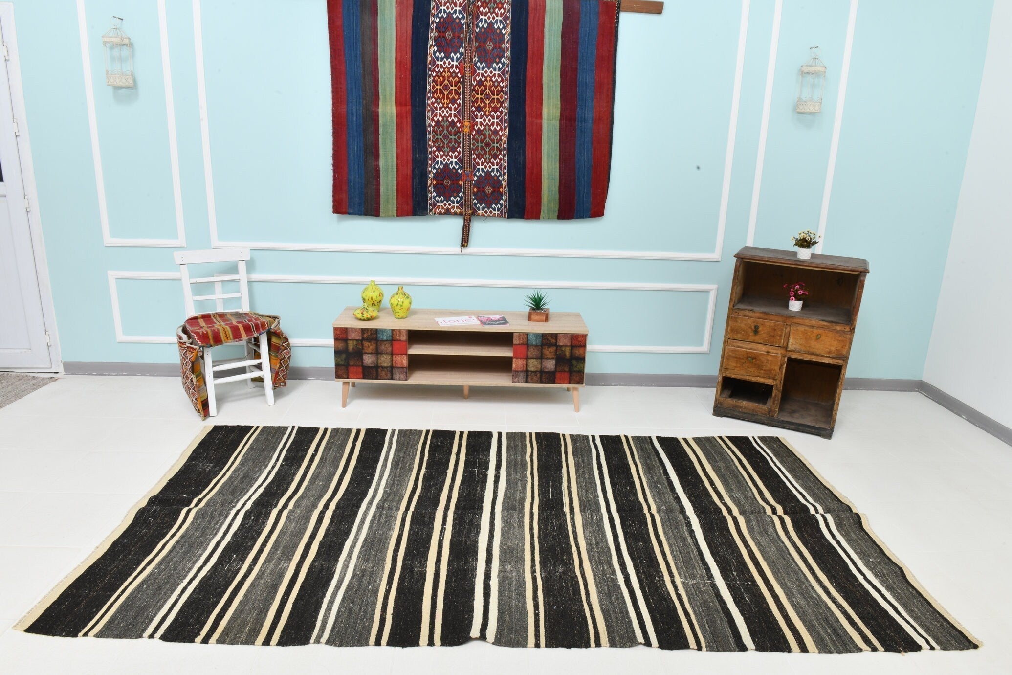 Turkish Kilim Old Rug 9’12’ x 5’3’