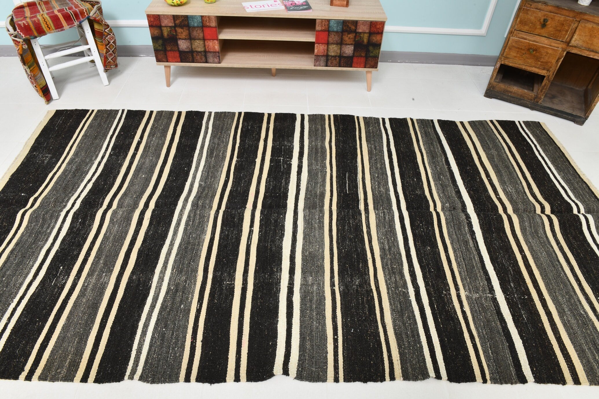 Turkish Kilim Old Rug 9’12’ x 5’3’