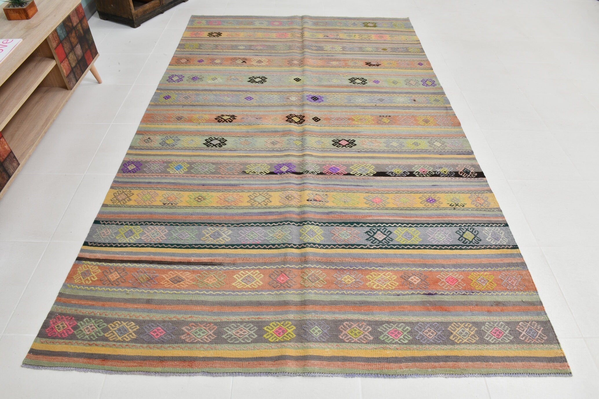 Turkish Kilim Old Rug 9’2’ x 5’10’
