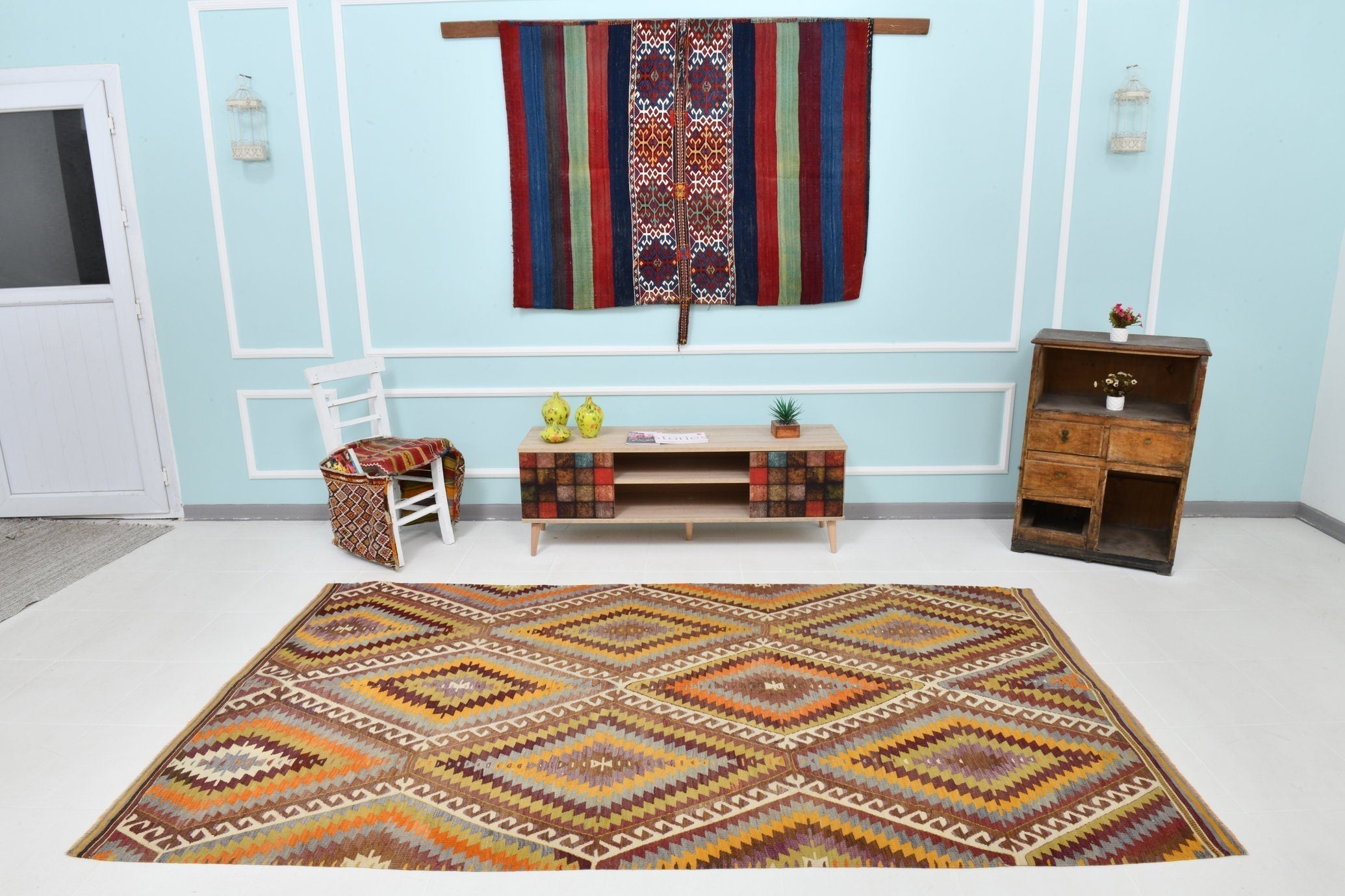 Turkish Kilim Old Rug 9’4’ x 5’6’