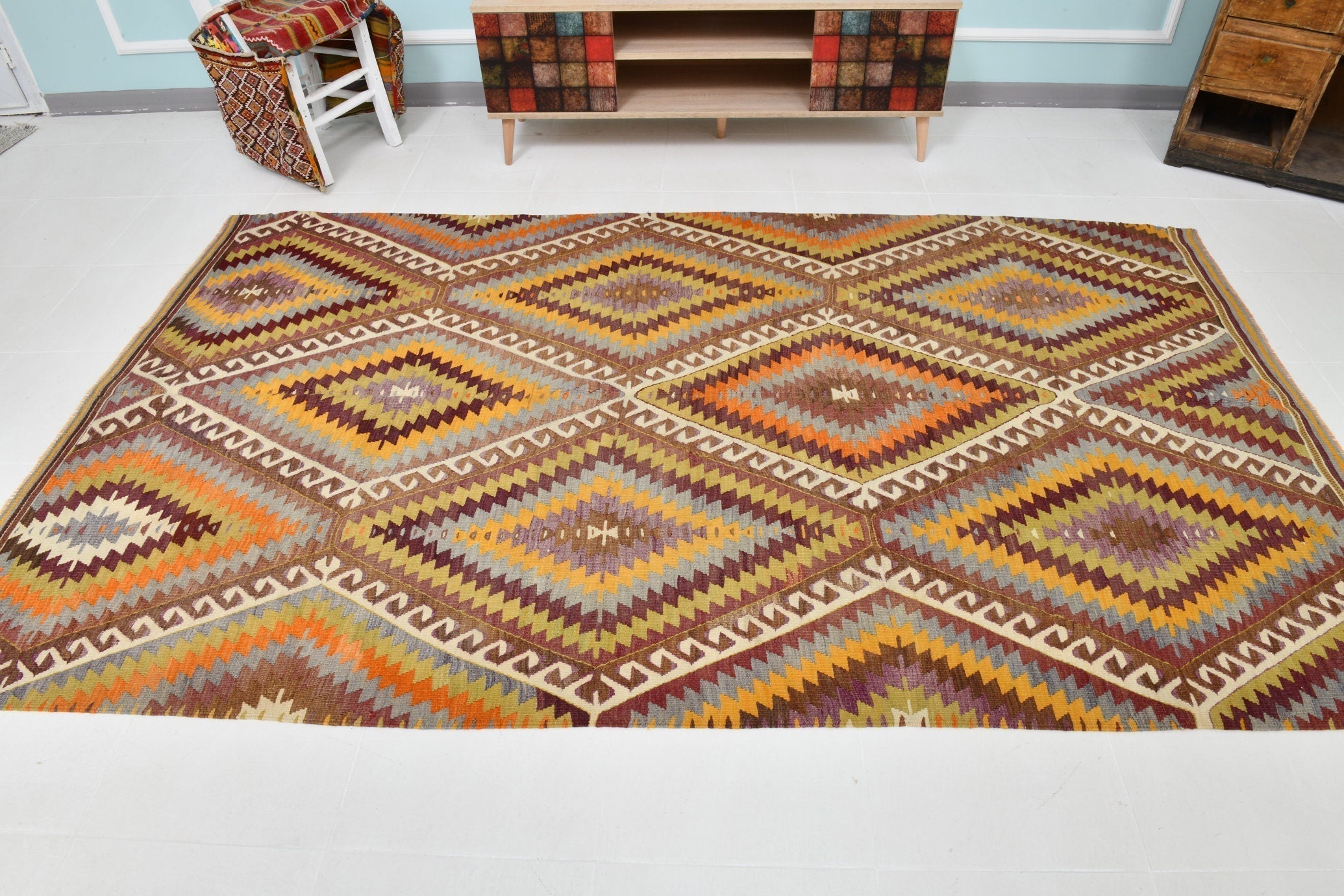 Turkish Kilim Old Rug 9’4’ x 5’6’