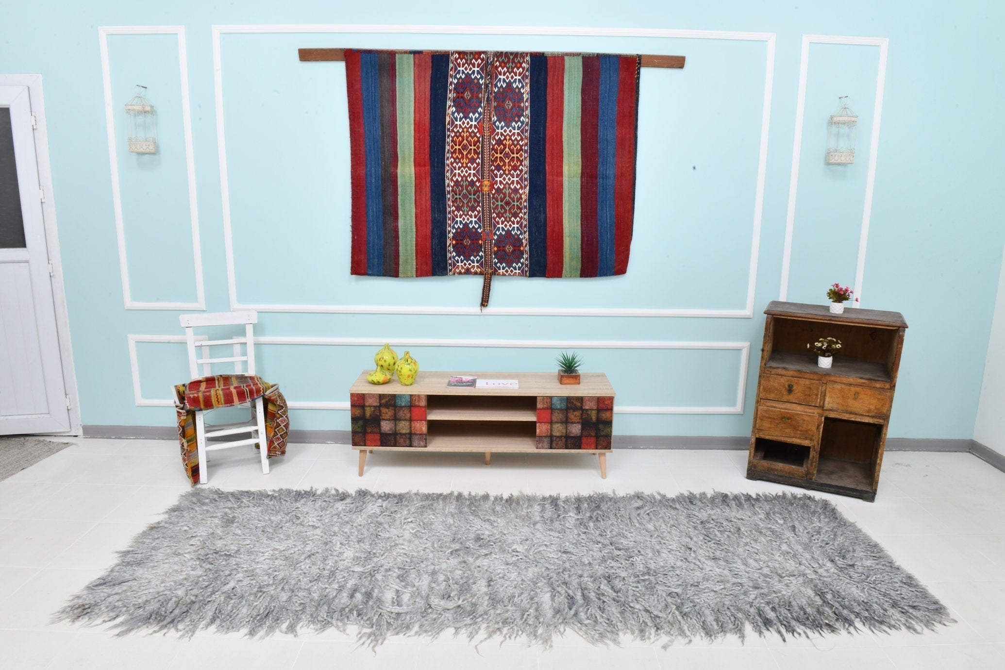 Turkish Tulu Filikli Kilim Rug 3’2’ x 10’4’