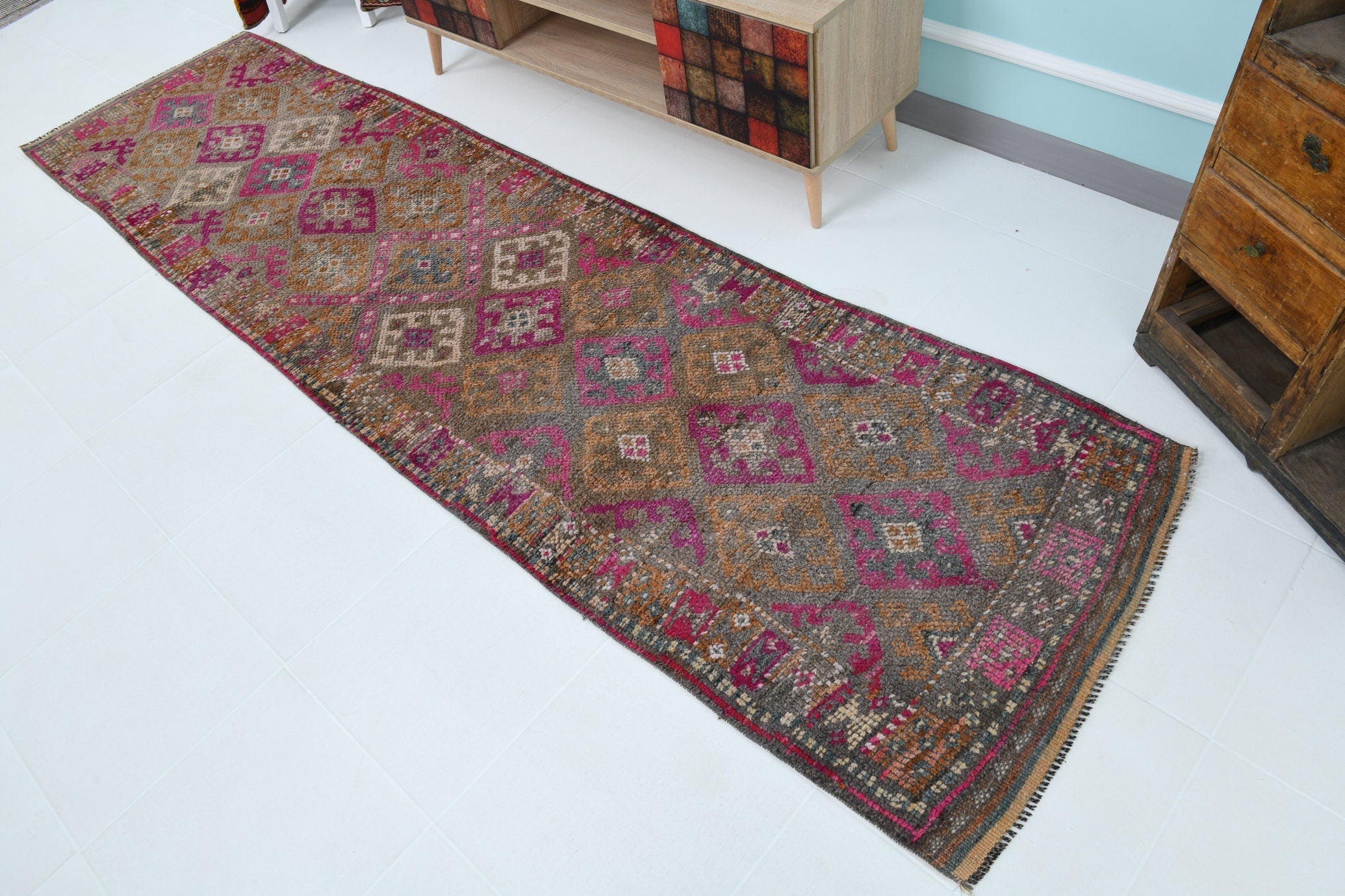 Turkish Vintage Herki Rug 10’8’ x 2’10’